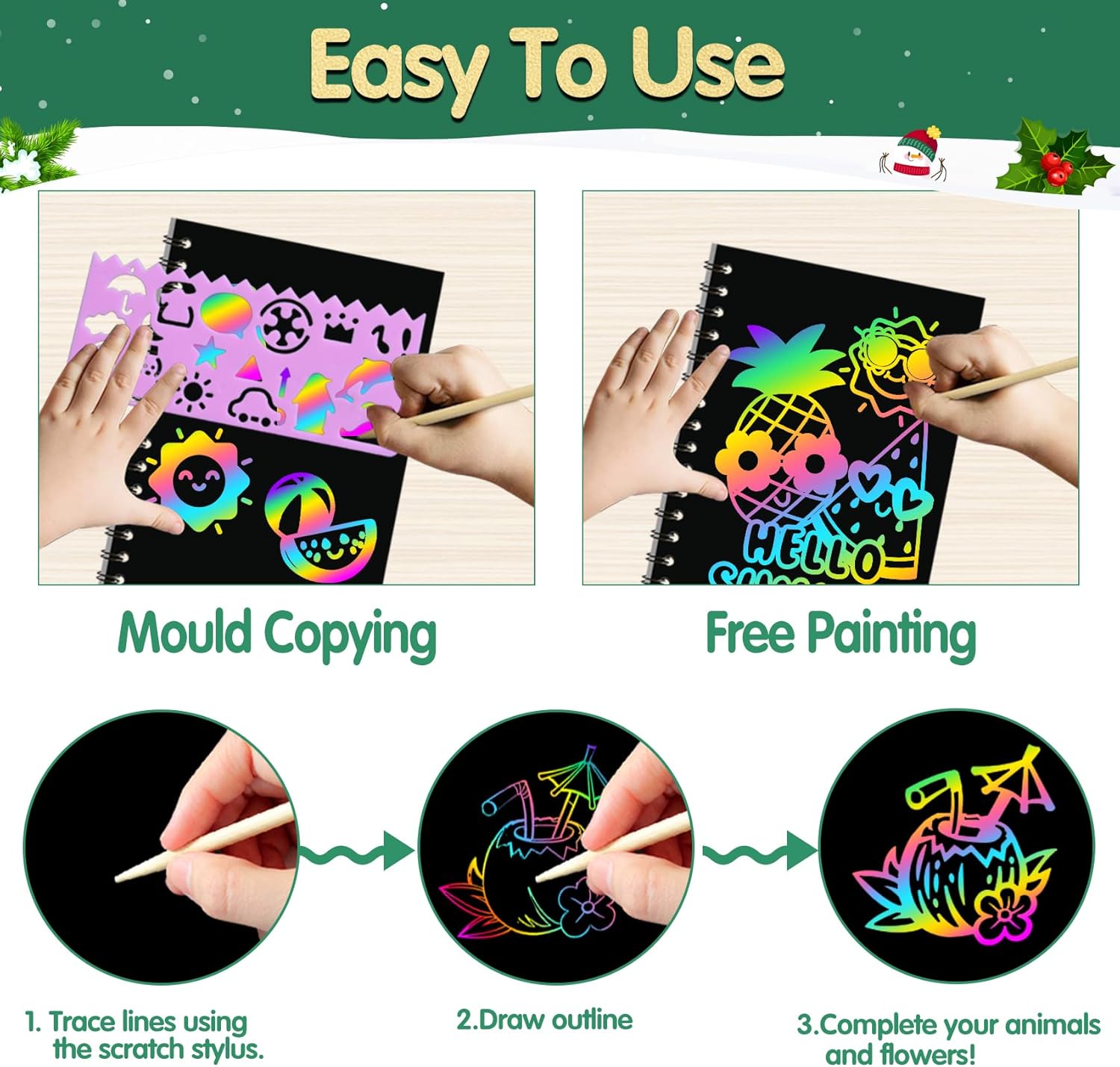 Thumbnail 3 de ZMLM Kit Scratch Art Bambini con 24 libri da grattare, stencil e 26 matite