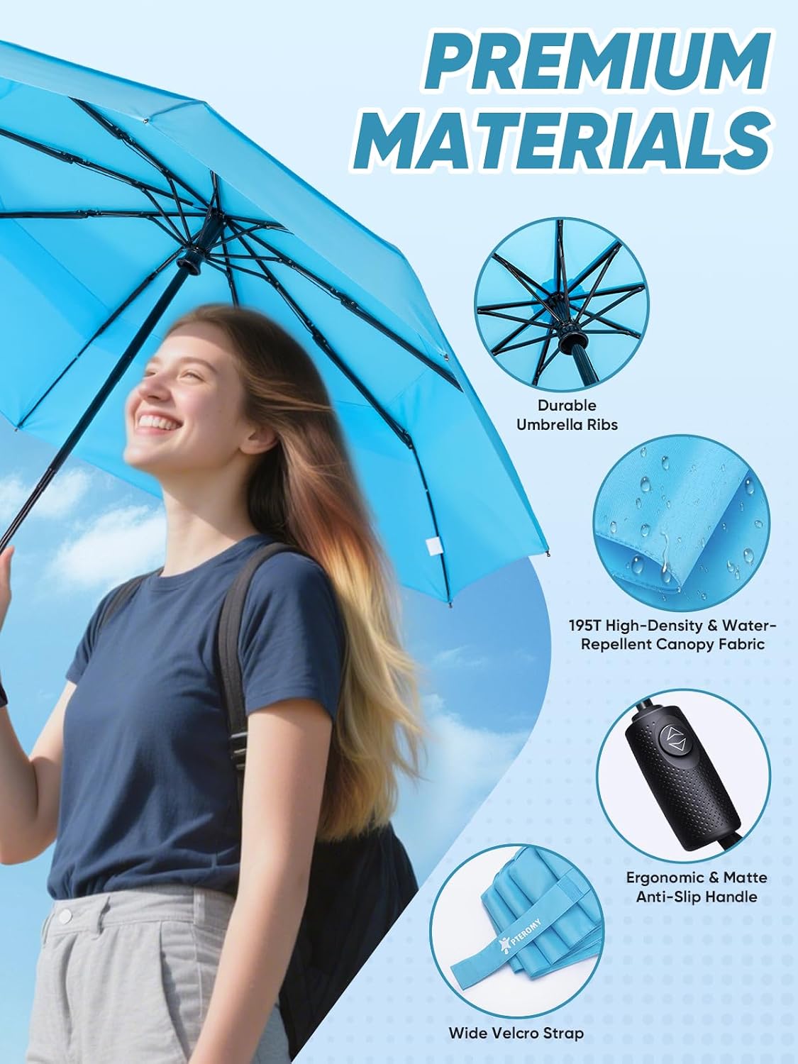 Thumbnail 4 de PTEROMY Windproof Compact Travel Umbrella 42"