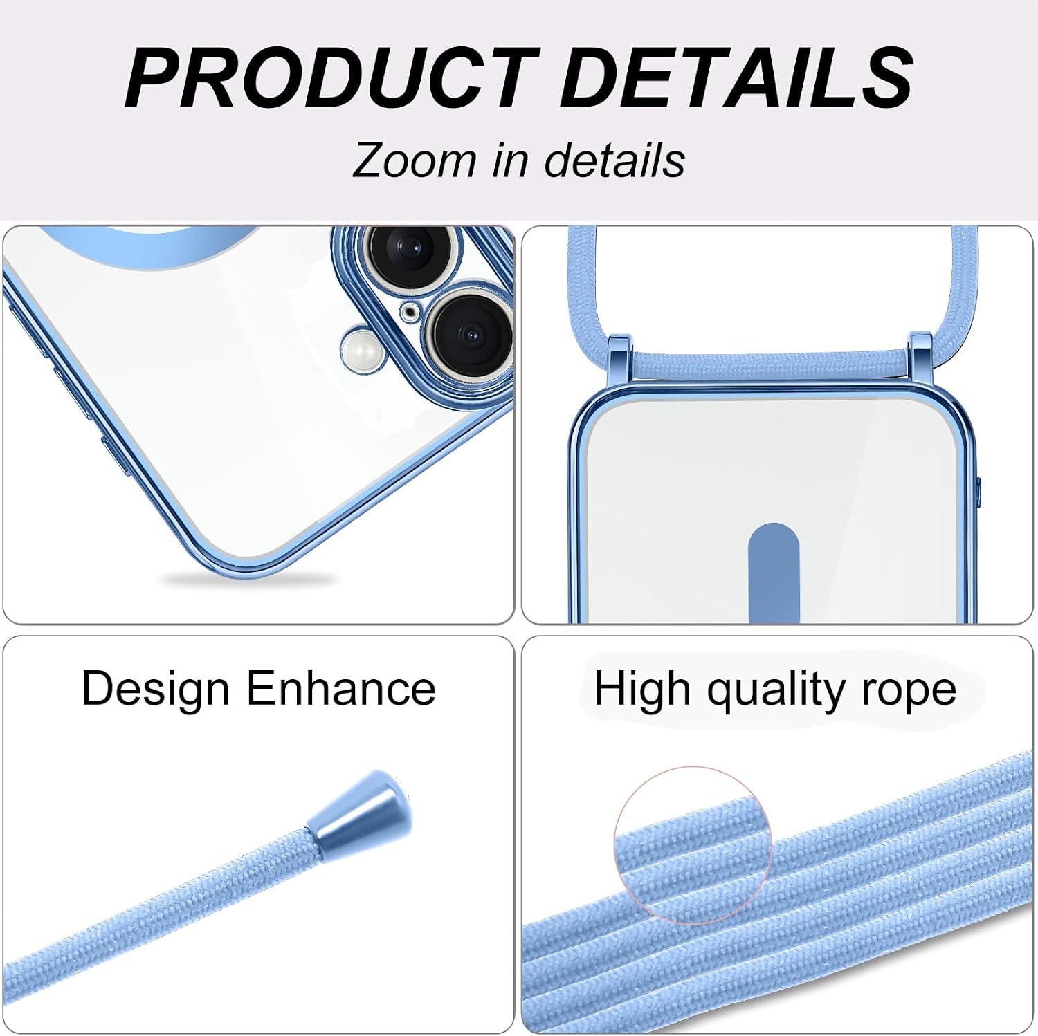 Detalle 2 de Oelrstfe Cover magnetica trasparente con cordino per iPhone 17: protezione, stile e ricarica senza fili