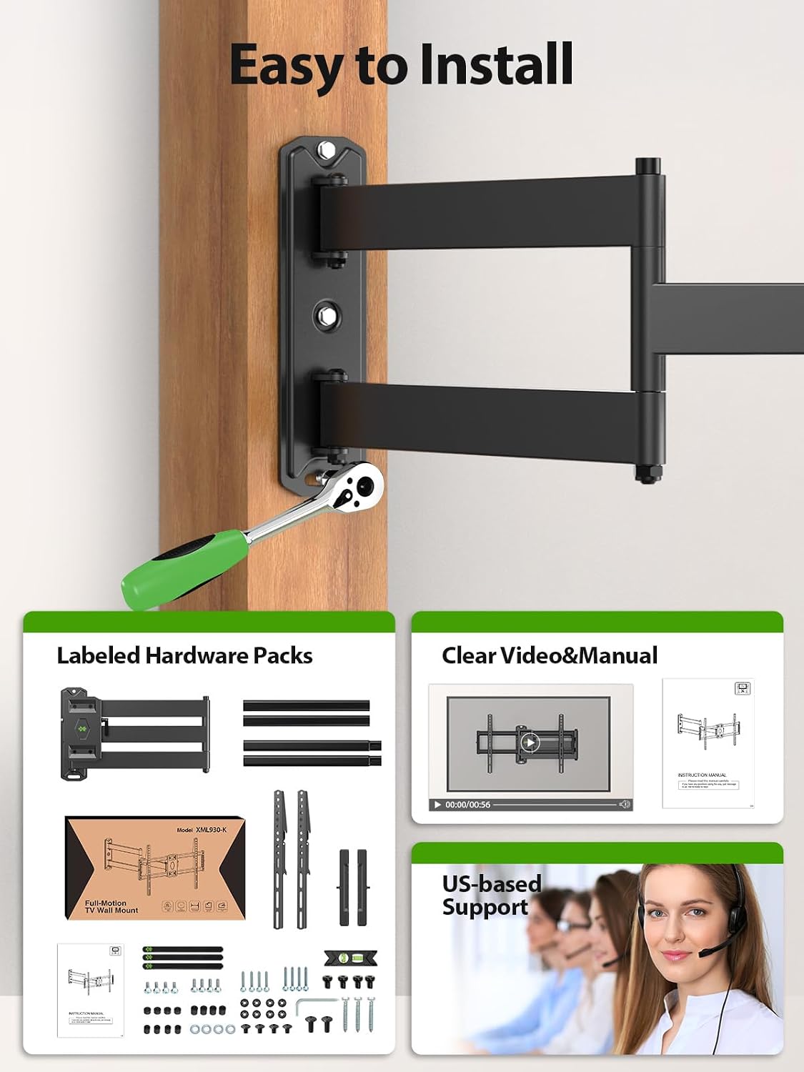 Thumbnail 6 de USX MOUNT XML930 Long-Arm Full-Motion TV Wall Mount, 37–80 in., 32.05 in. Extension