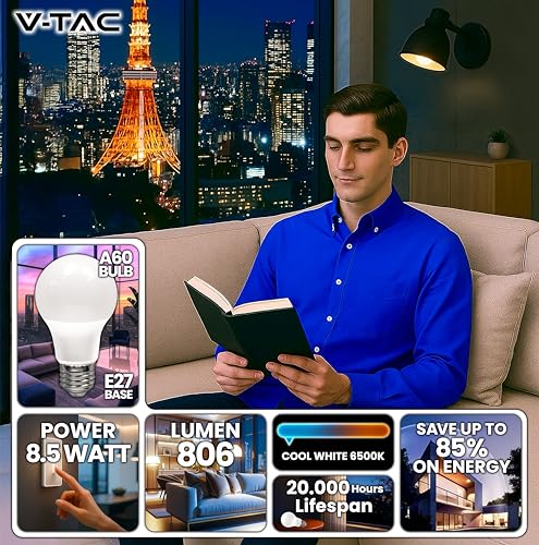 Thumbnail 2 de V-TAC 10x Bombillas LED E27 A60 8,5W (806 lúmenes, 6500K) – Nueva generación, bajo consumo