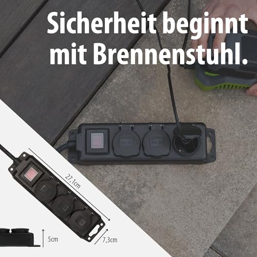 Detalle de Brennenstuhl Steckdosenverteiler IP44 3-Fach – Outdoor-Verteiler mit Schalter