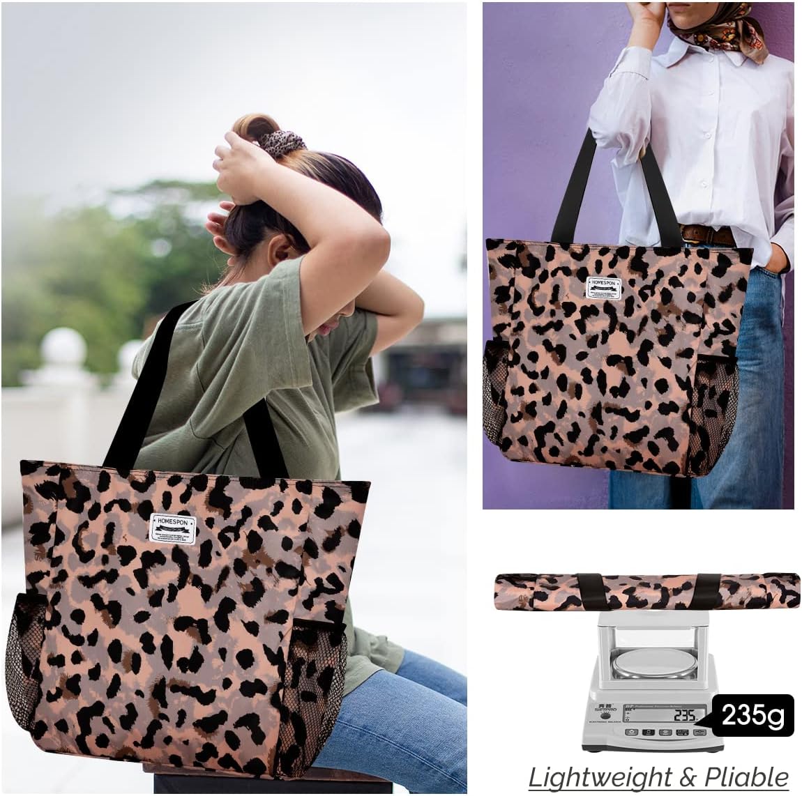 Detalle de HOMESPON Large Waterproof Beach Tote Bag with Zip and Pockets for Women
