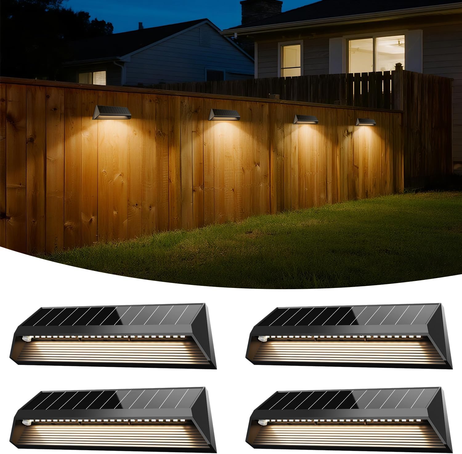 Detalle de Electight Solar Fence Lights Outdoor Garden (Long 9'') — 4 Pack, 24 LEDs, IP65 Waterproof