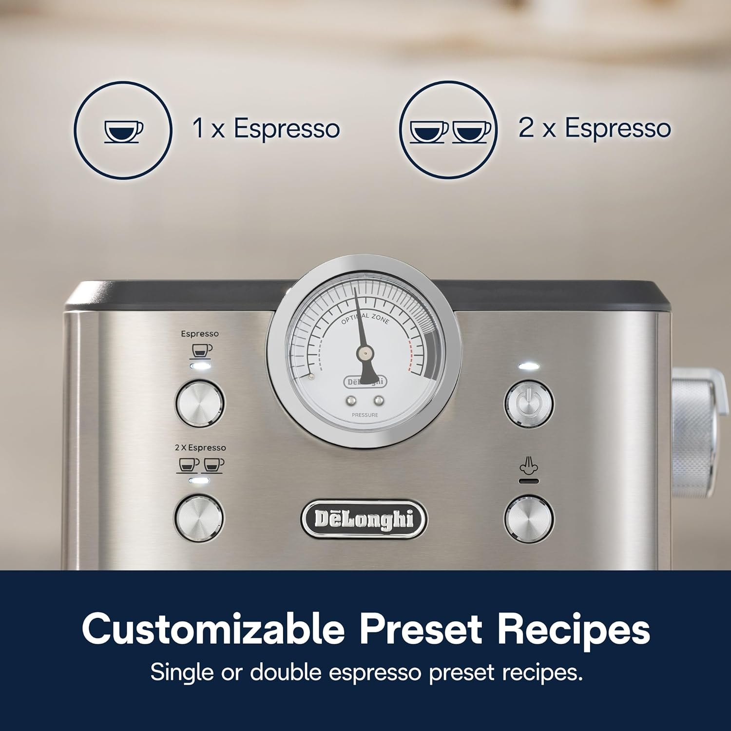 Detalle 2 de De’Longhi Classic Espresso Machine with Milk Frother: Consistent Thoroughness in a Compact Stainless Steel Kit