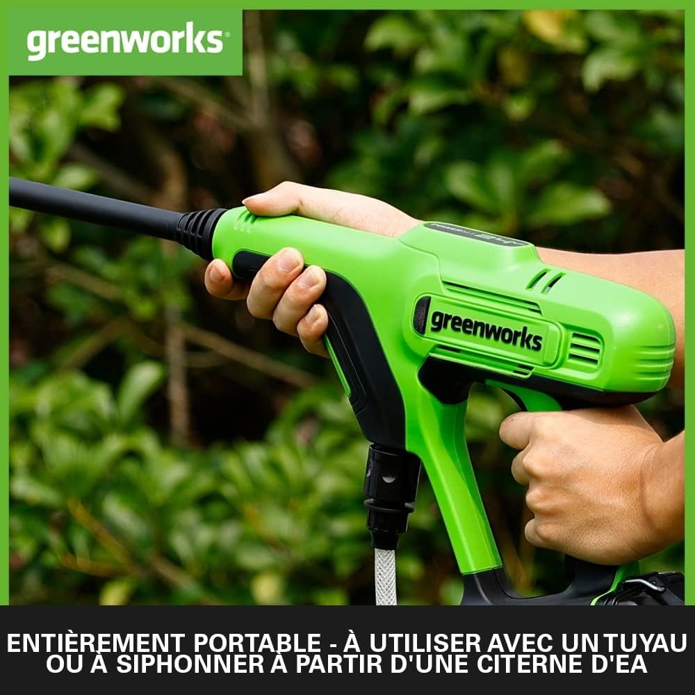 Detalle de Greenworks G24PW Nettoyeur Haute Pression Sans Fil Portatif – 24 Bar, 6 m, sans batterie ni chargeur