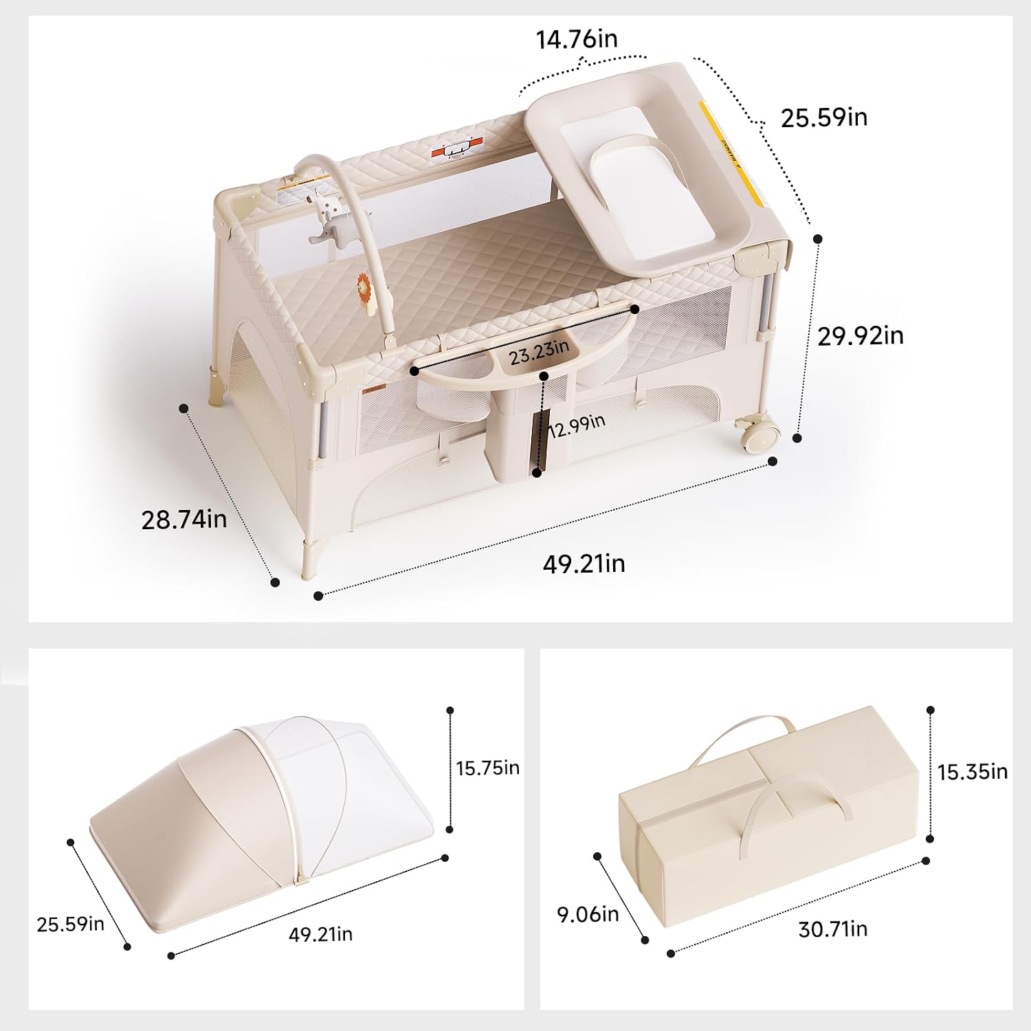 Detalle de kingobabys 4-in-1 Baby Bassinet and Pack 'n Play with One-Step Fold