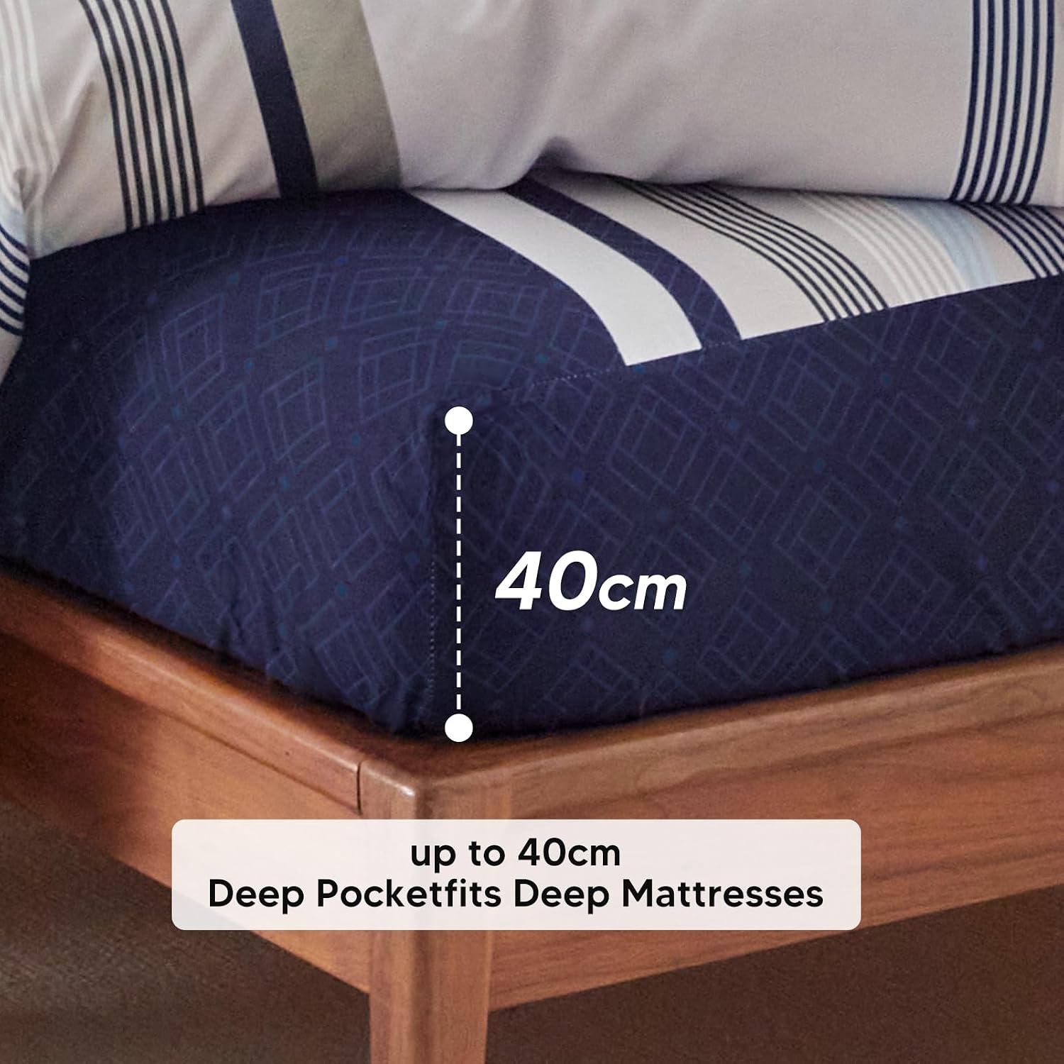 Detalle de Tokokimo Double Duvet Cover Set 4 Piece in Dark Blue Stripe with Fitted Sheet