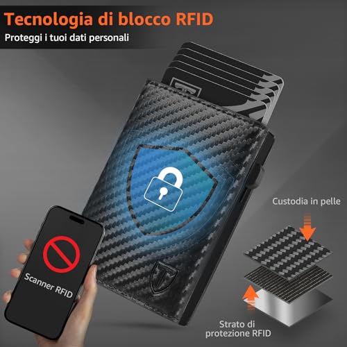 Detalle de TEEHON Portafoglio Uomo Slim RFID Blocking con finestra ID, scomparto pop-up e cerniera – Classico Nero Esclusivo