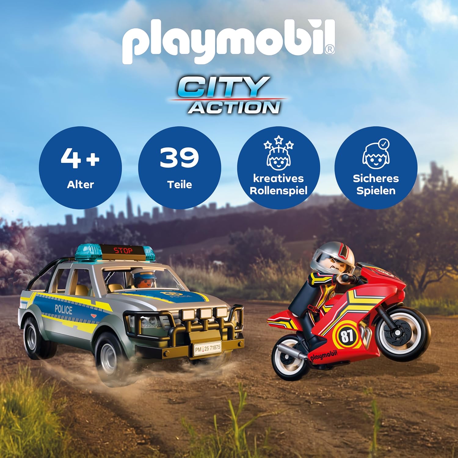 Thumbnail 1 de PLAYMOBIL Action Heroes: Verfolgungsjagd mit Polizei Pick-Up (71875)