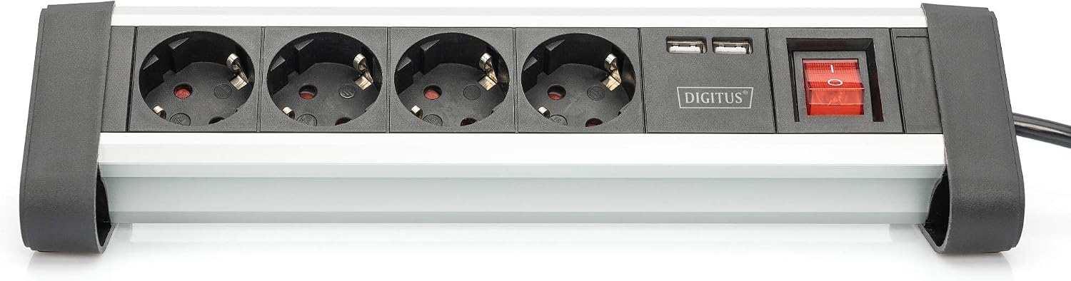 Detalle 2 de DIGITUS DA-70614 — Multiprise avec chargeur USB, 4 prises et 2 ports USB-A, fixation sans perçage