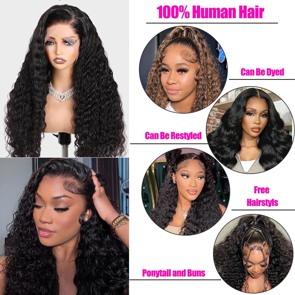 Detalle 2 de Durya Deep Wave 13x4 HD Transparent Lace Front Wig (Human Hair, 220% Density)