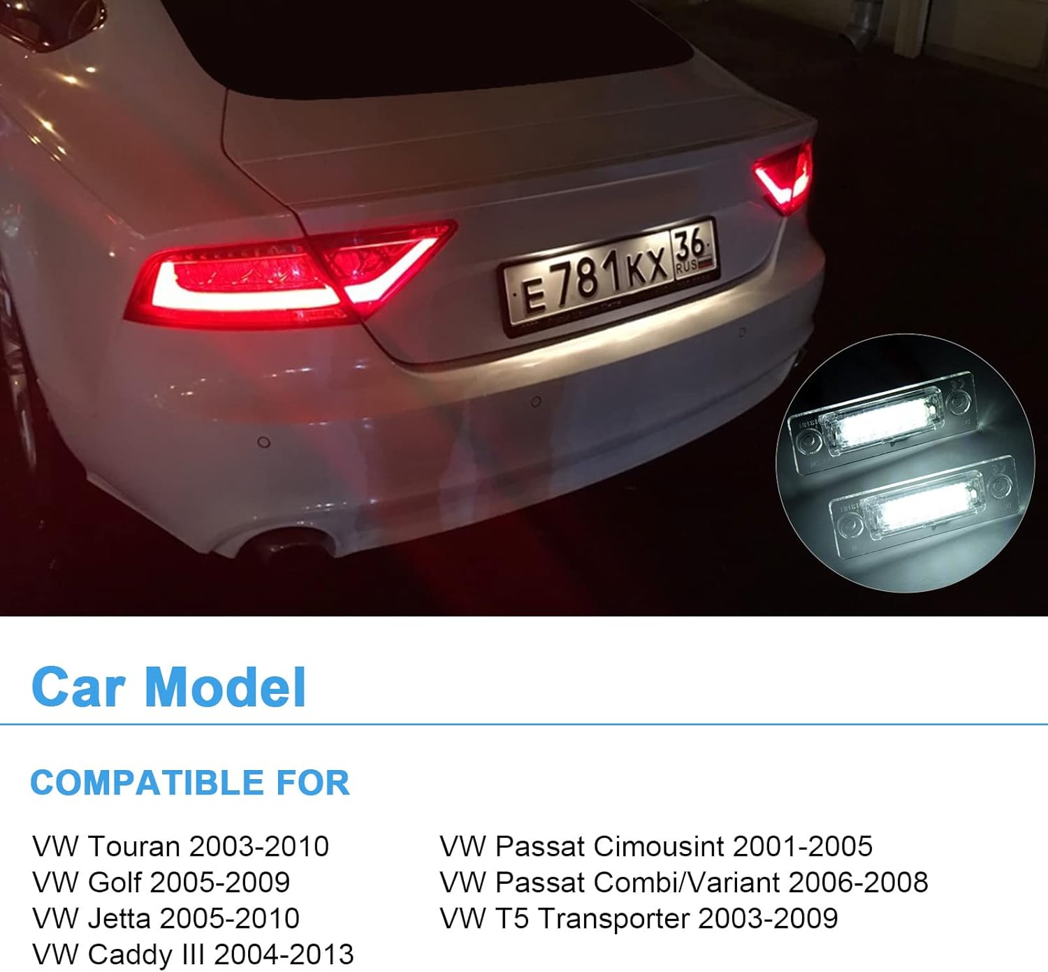 Thumbnail 5 de URAQT LED Number Plate Light – 2 Pcs, 12V White 6500K, Waterproof Can-Bus Rear License Plate Lamps for VW Group Models