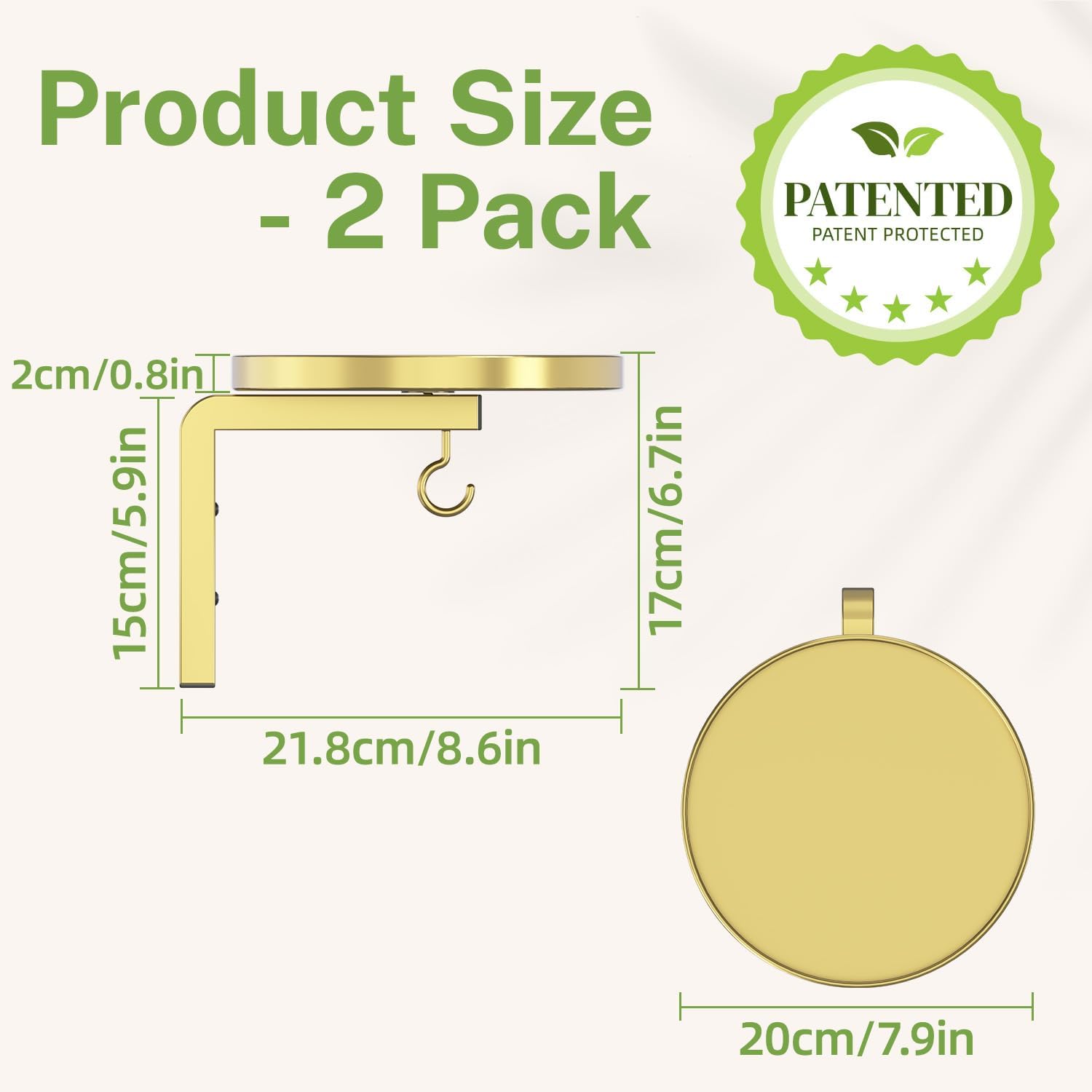 Detalle 2 de iDavosic.ly Metal Plant Wall Hanger Set of 2, Gold, with Two Hooks