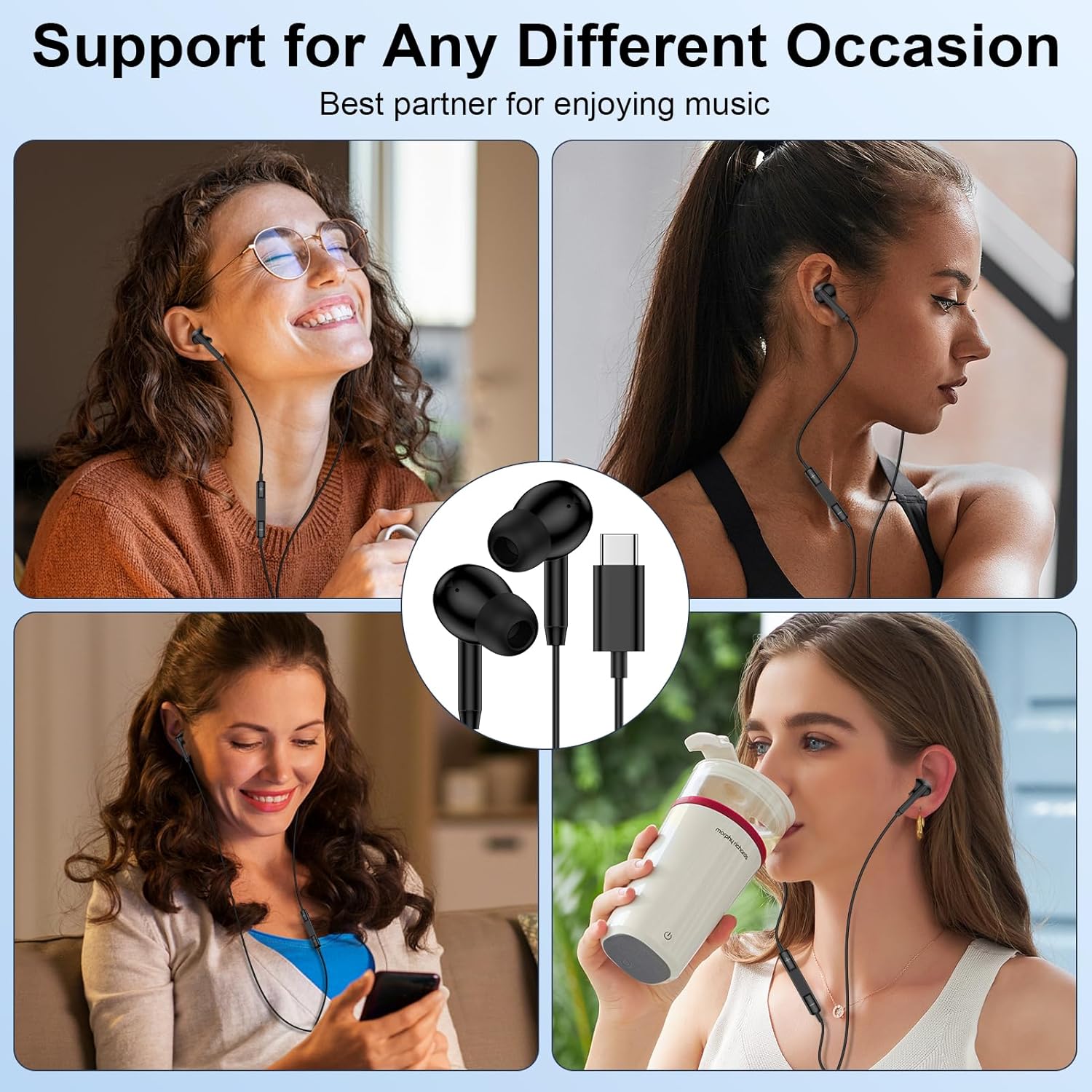 Thumbnail 5 de USB-C Wired In-Ear Earphones with Mic, Volume Control & Remote for Samsung Galaxy, iPhone and More