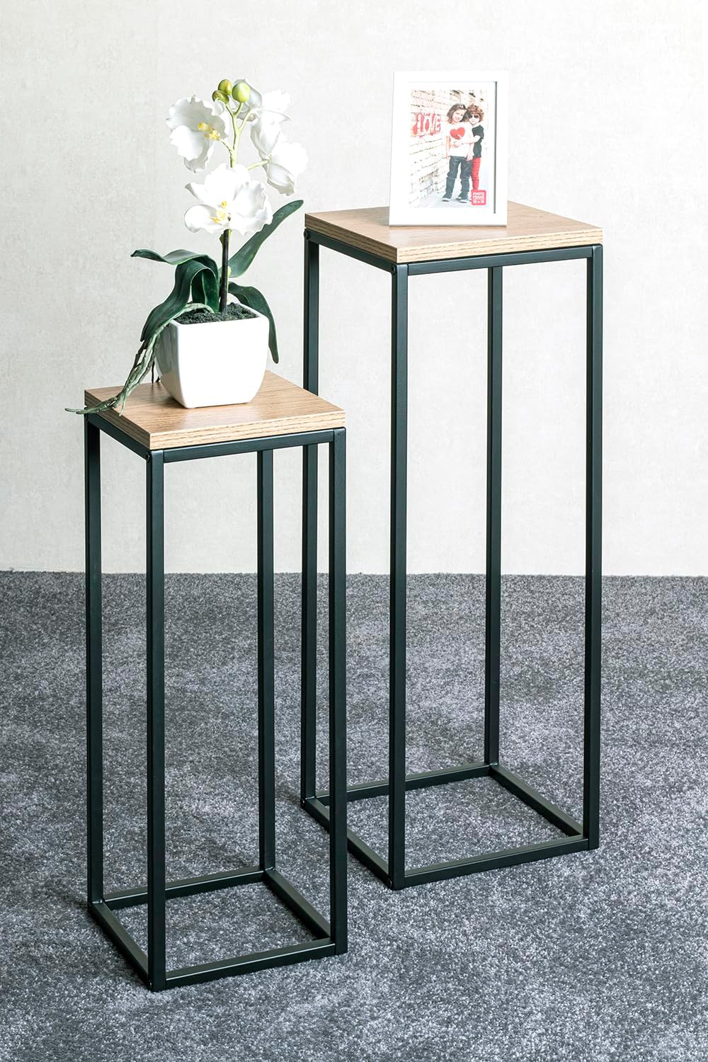 Thumbnail 1 de HAKU Colonna floreale rovere naturale/nero con ripiano MDF e struttura in metallo — 23 x 67 x 23 cm