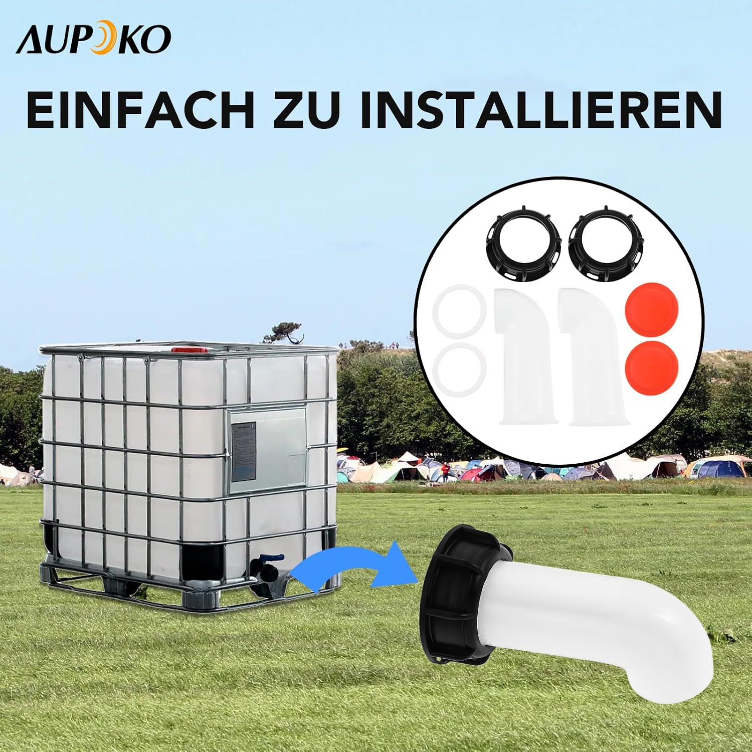 Thumbnail 4 de Aupoko IBC Ablaufstutzen Zubehör – 60 mm Innenkappe, 2er-Set mit Ventil und Schlauchanschluss