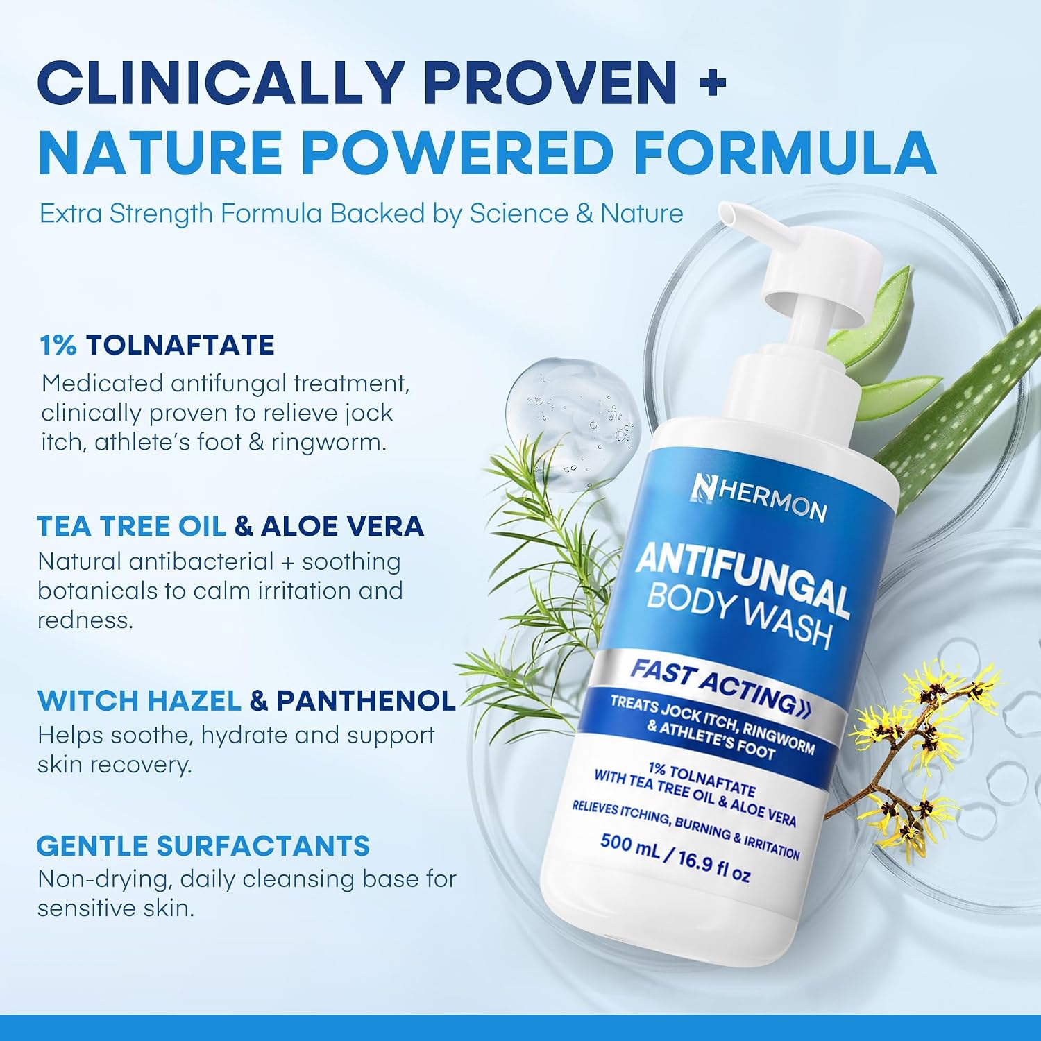 Detalle 2 de Hermon Extra Strength Antifungal Body Wash with 1% Tolnaftate and Tea Tree Oil