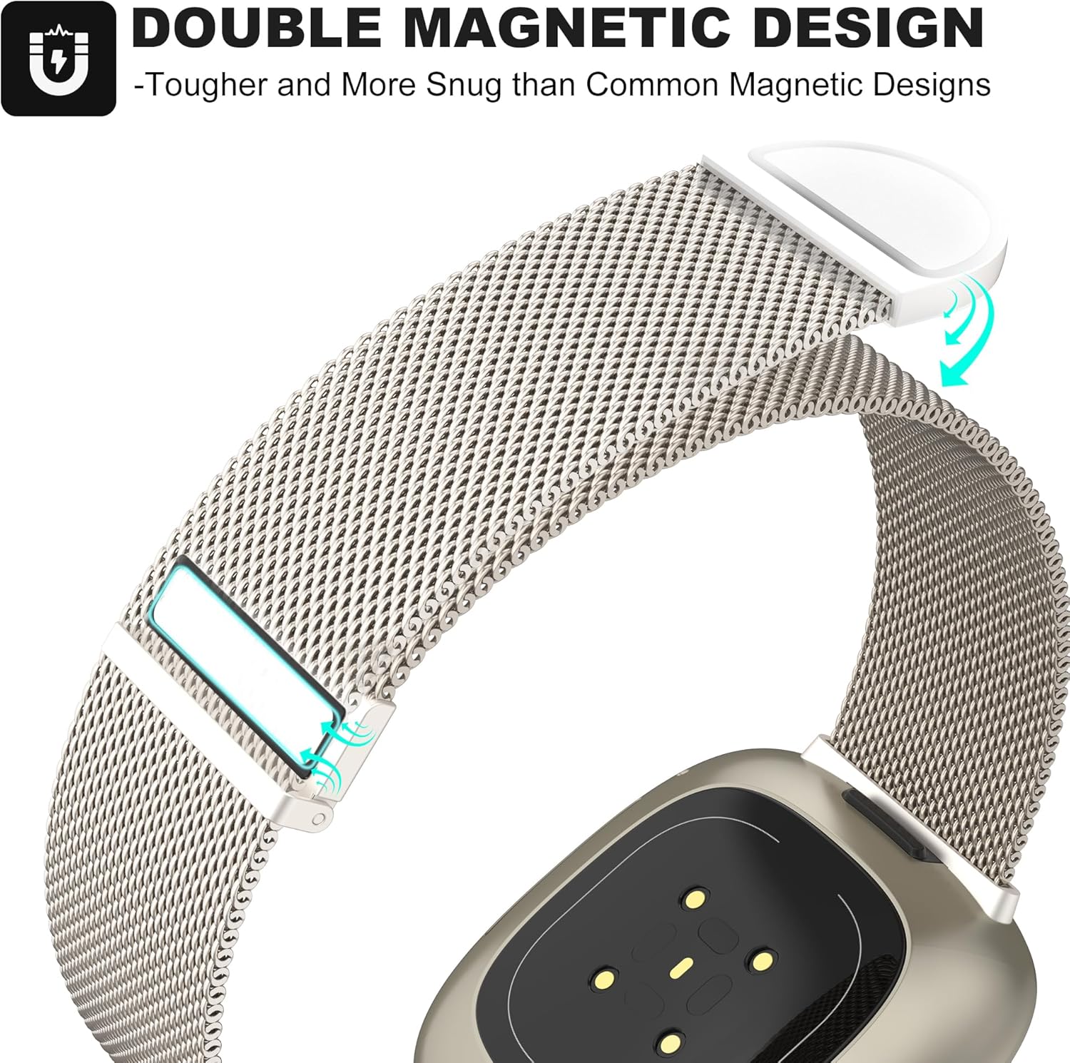 Detalle 2 de Higgs stainless steel replacement strap with dual magnetic clasp for Fitbit Versa 3 / Versa 4 / Sense / Sense 2