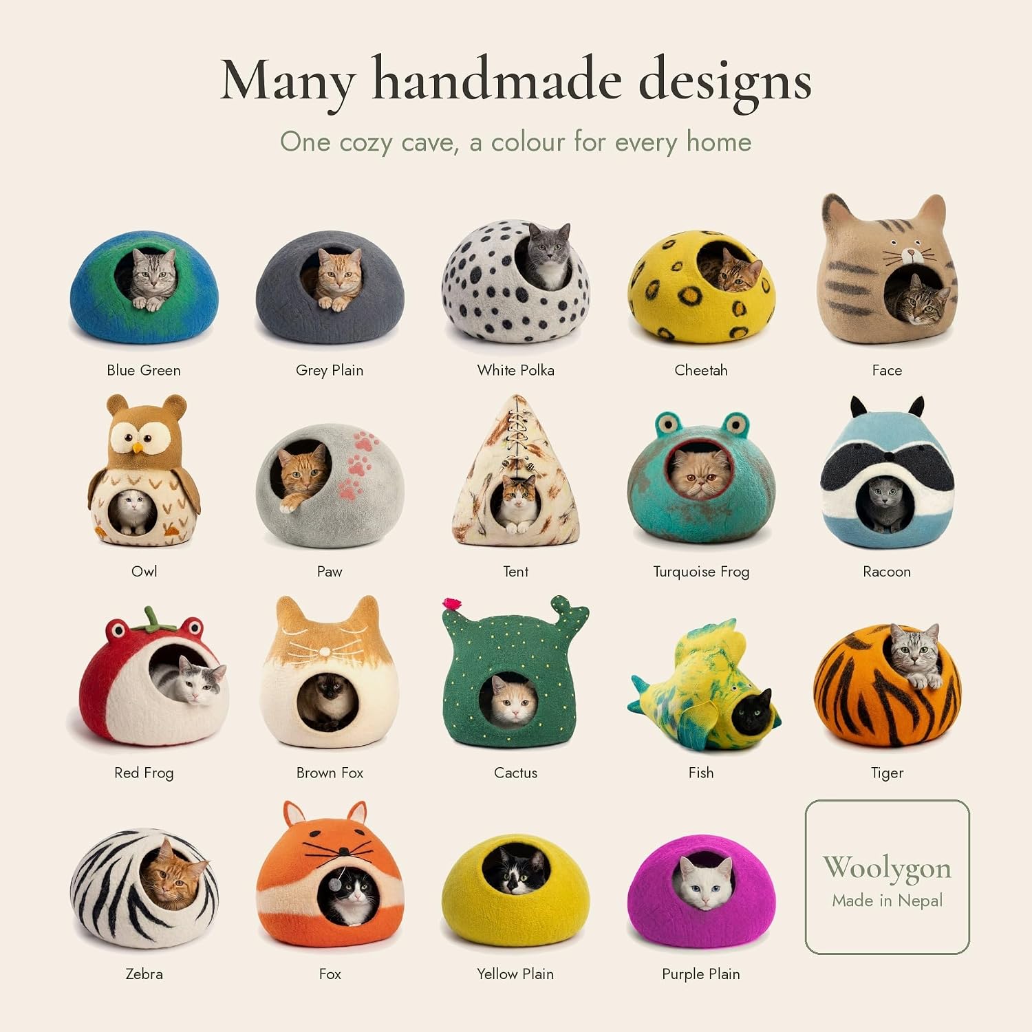 Thumbnail 6 de Woolygon Merino Wool Cat Cave, Foldable Hand-Felted Hideaway Pod