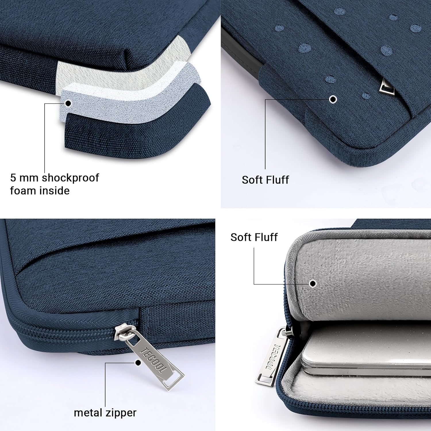 Thumbnail 5 de TECOOL 15–15,6 Zoll Laptoptasche Denim Blau – Schutzhülle mit 5 mm Polsterung, USB/Notebookfach & Stifthülle für Lenovo/HP/Dell u. a. (38 x 26,5 x 2,3 cm)