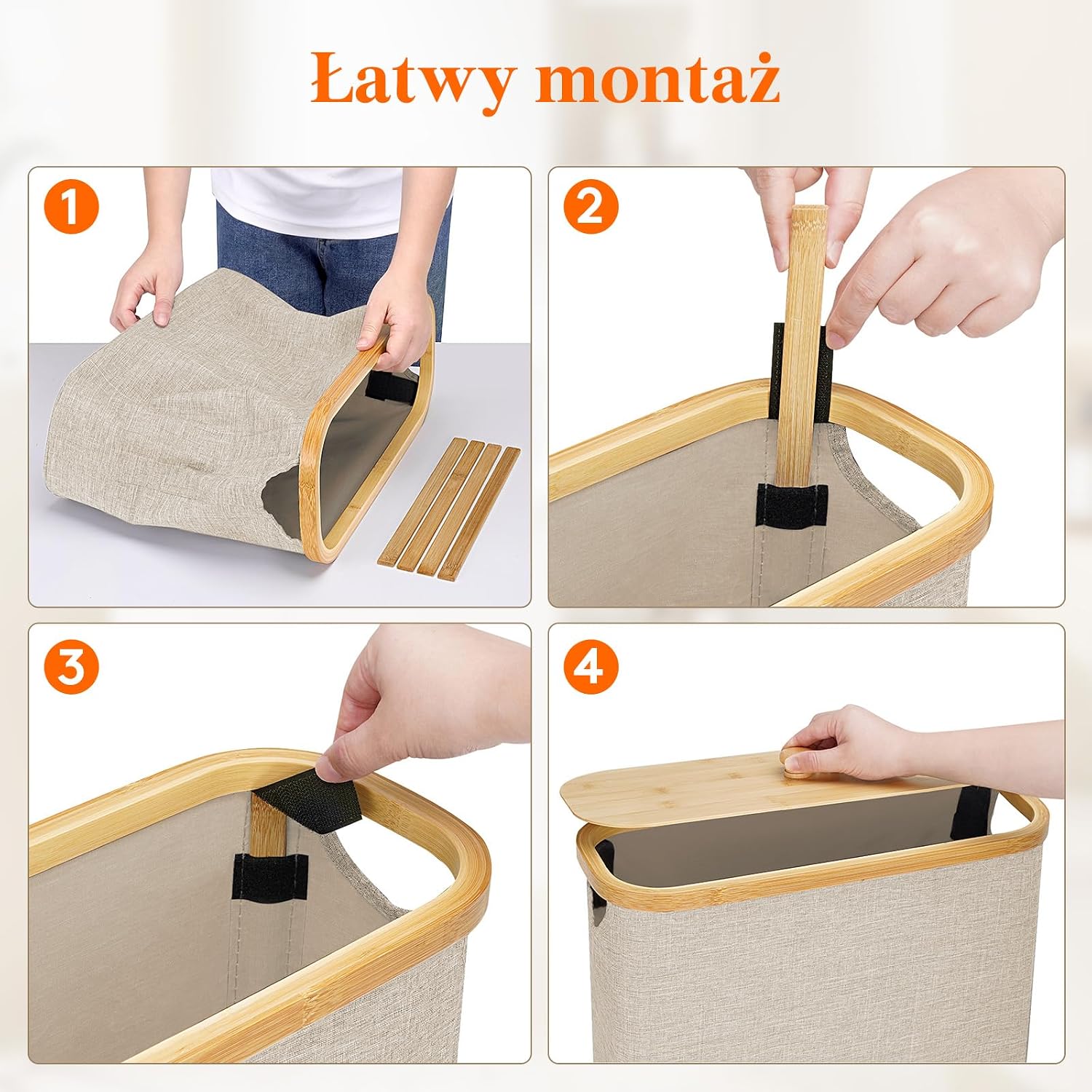 Detalle 1 de Lifewit 23225 – beżowy pojemnik na papier toaletowy 30 l z bambusową pokrywą