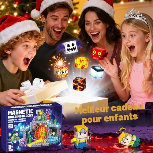 Detalle de COOLJOYA 150 Pièces Construction Magnétique – Cube Magnétique pour enfants (Magma noir & Château médiéval)