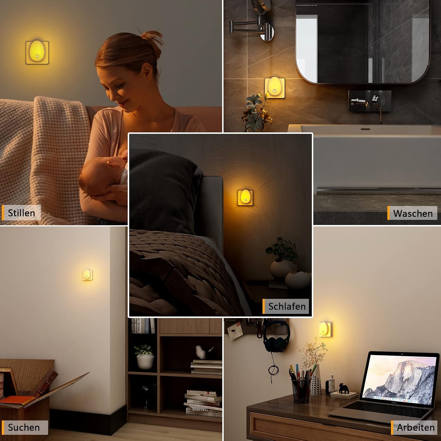 Thumbnail 6 de LYRIDZ Bernstein Nachtlicht Steckdose mit Bewegungsmelder – dimmbar, 2er Set