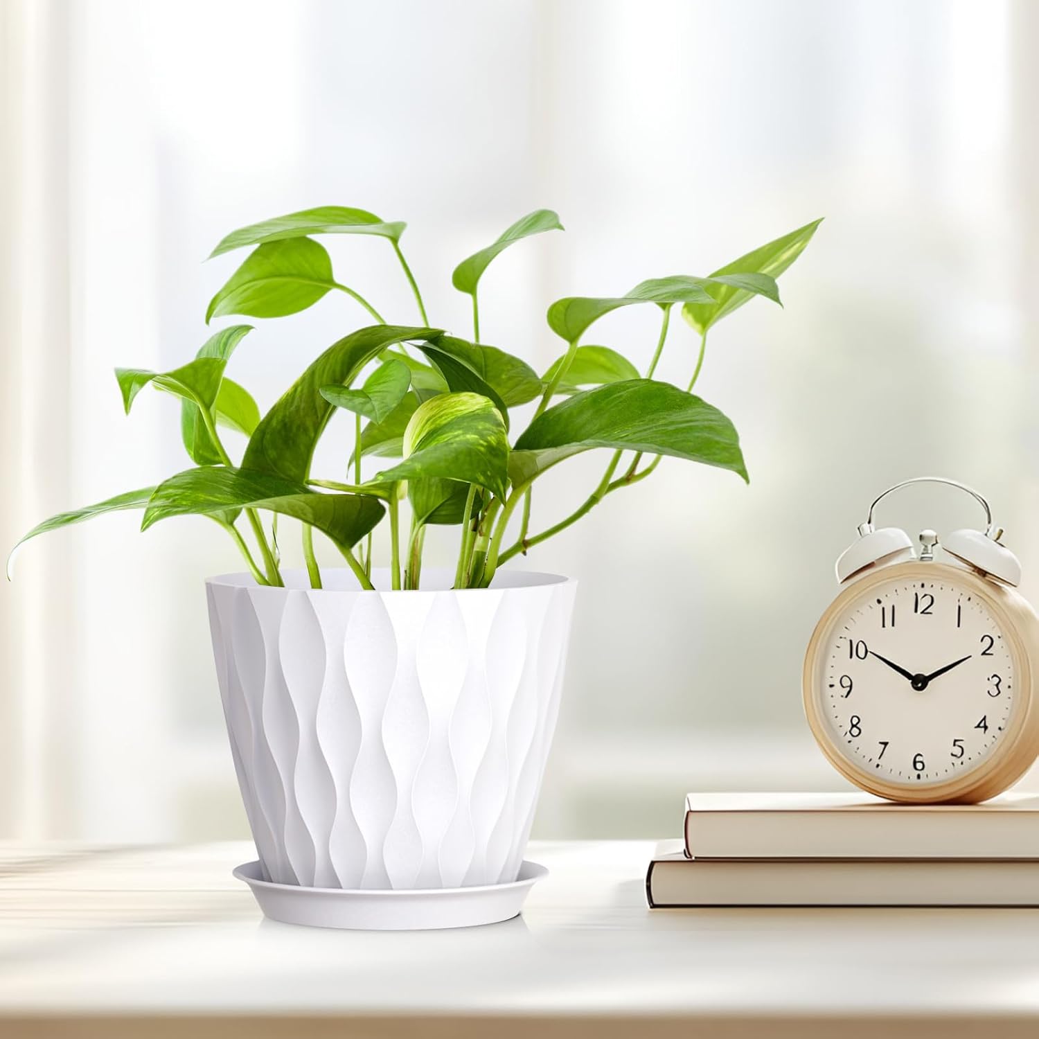 Thumbnail 6 de 12.5cm Plant Pots 6-Pack Plastic Planters with Drainage Holes and Saucers (White)