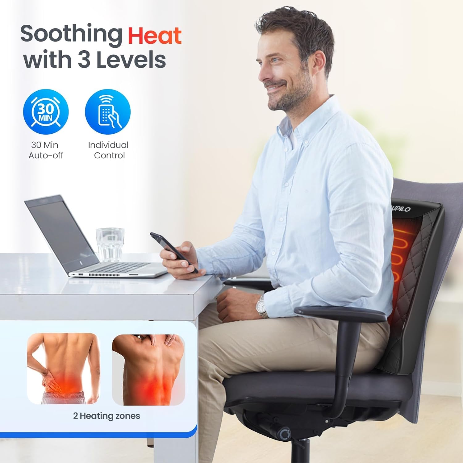 Detalle de CuPiLo CPL-1128-UK Shiatsu Neck and Back Massager with Heat, 8 Nodes