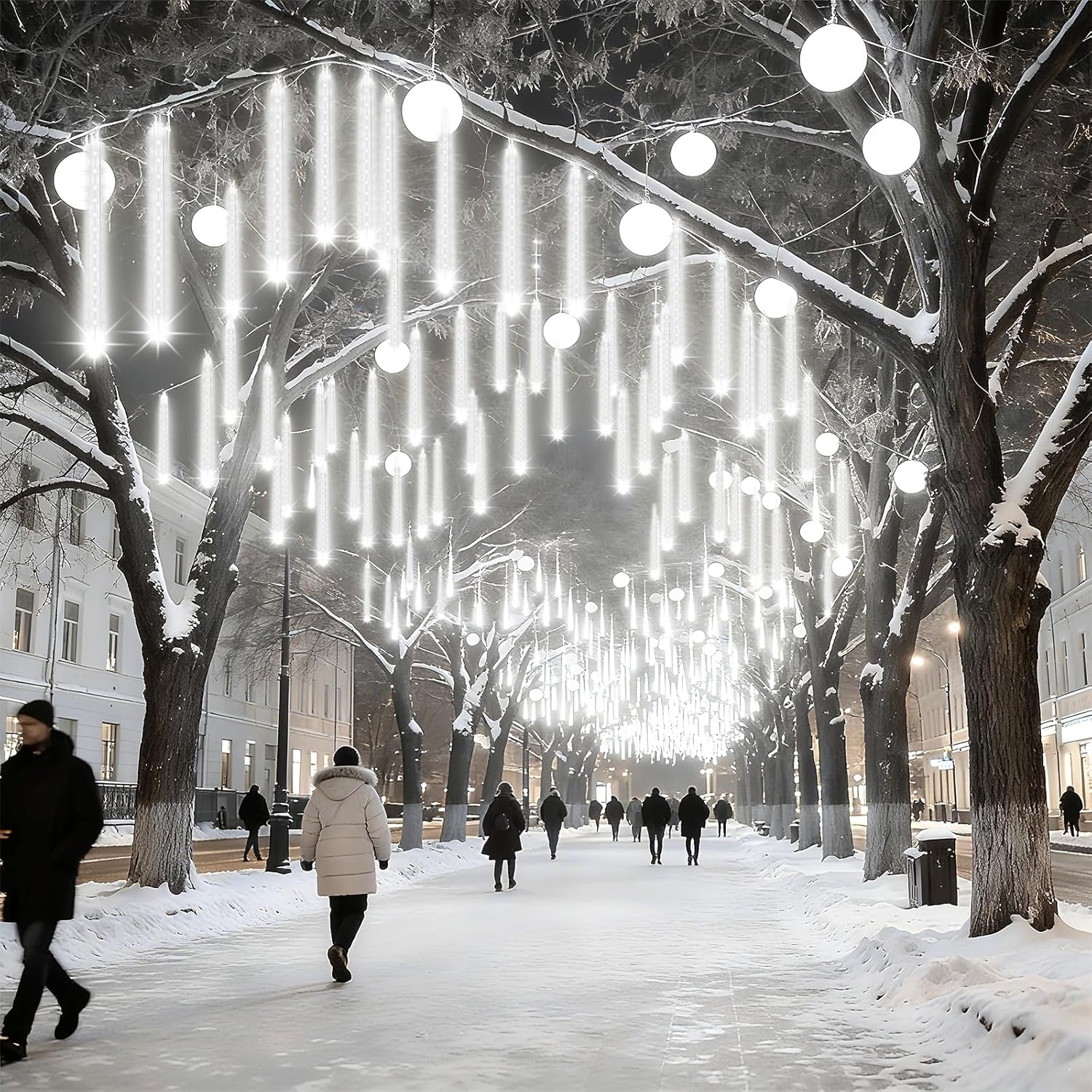 Thumbnail 2 de Wudyfei Outdoor Christmas Lights – 10 x 30cm 240 LED Meteor Shower Icicle Lights (Cool White)