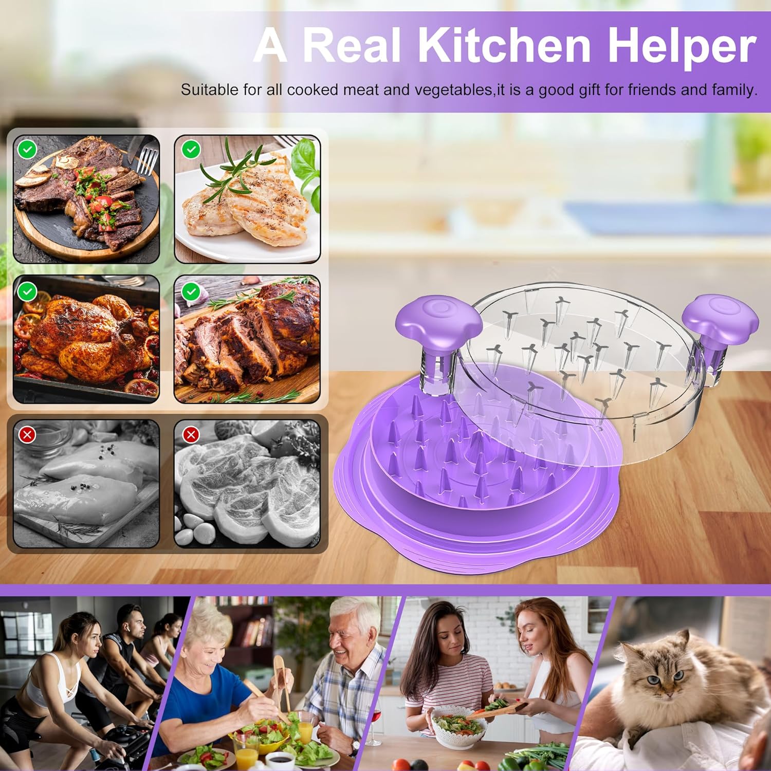 Thumbnail 4 de SURETIVIAN Large Chicken Shredder (Purple) with Twist Handle, Brush & Fork