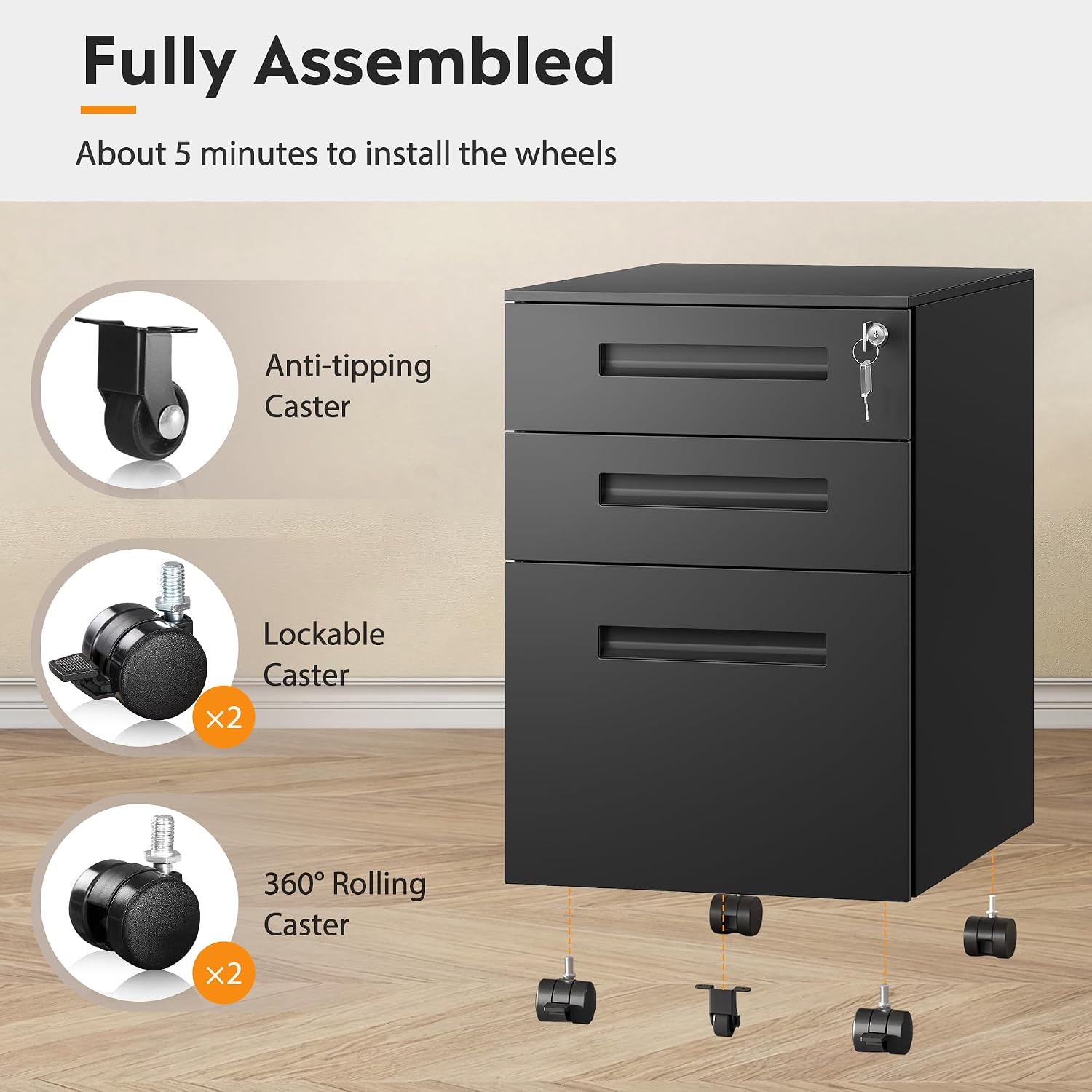 Thumbnail 4 de DEVAISE Mobile File Cabinet, 3 Drawers