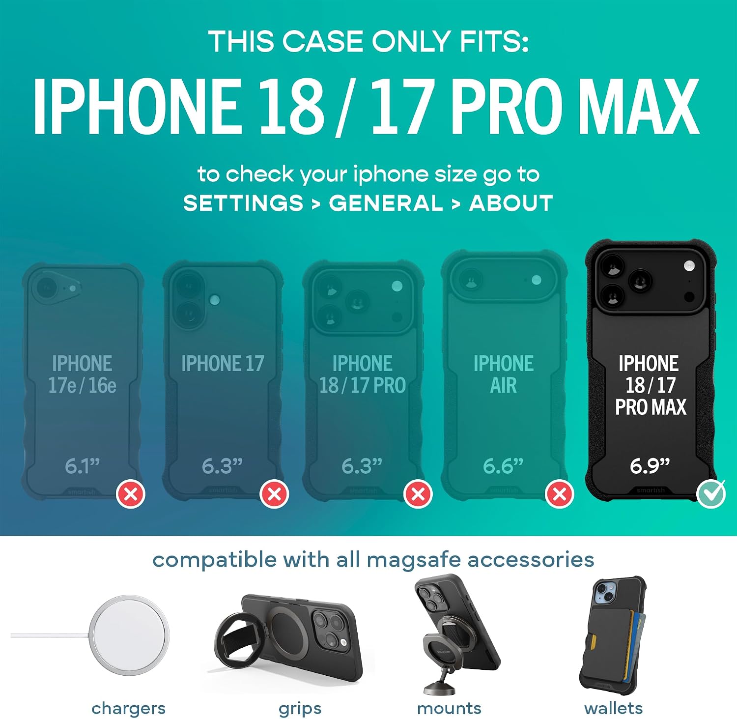 Detalle 1 de Smartish iPhone 17 Pro Max MagSafe Case (Gripzilla) – Rugged, heavy-duty magnetic protection, Clearly Black
