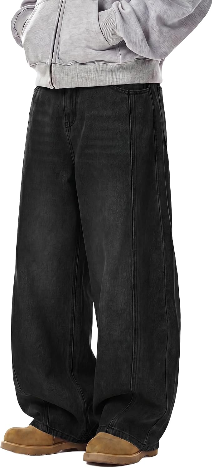 Thumbnail 1 de Icymay Mens Baggy Jeans, Wide-Leg Loose-Fit Vintage Denim