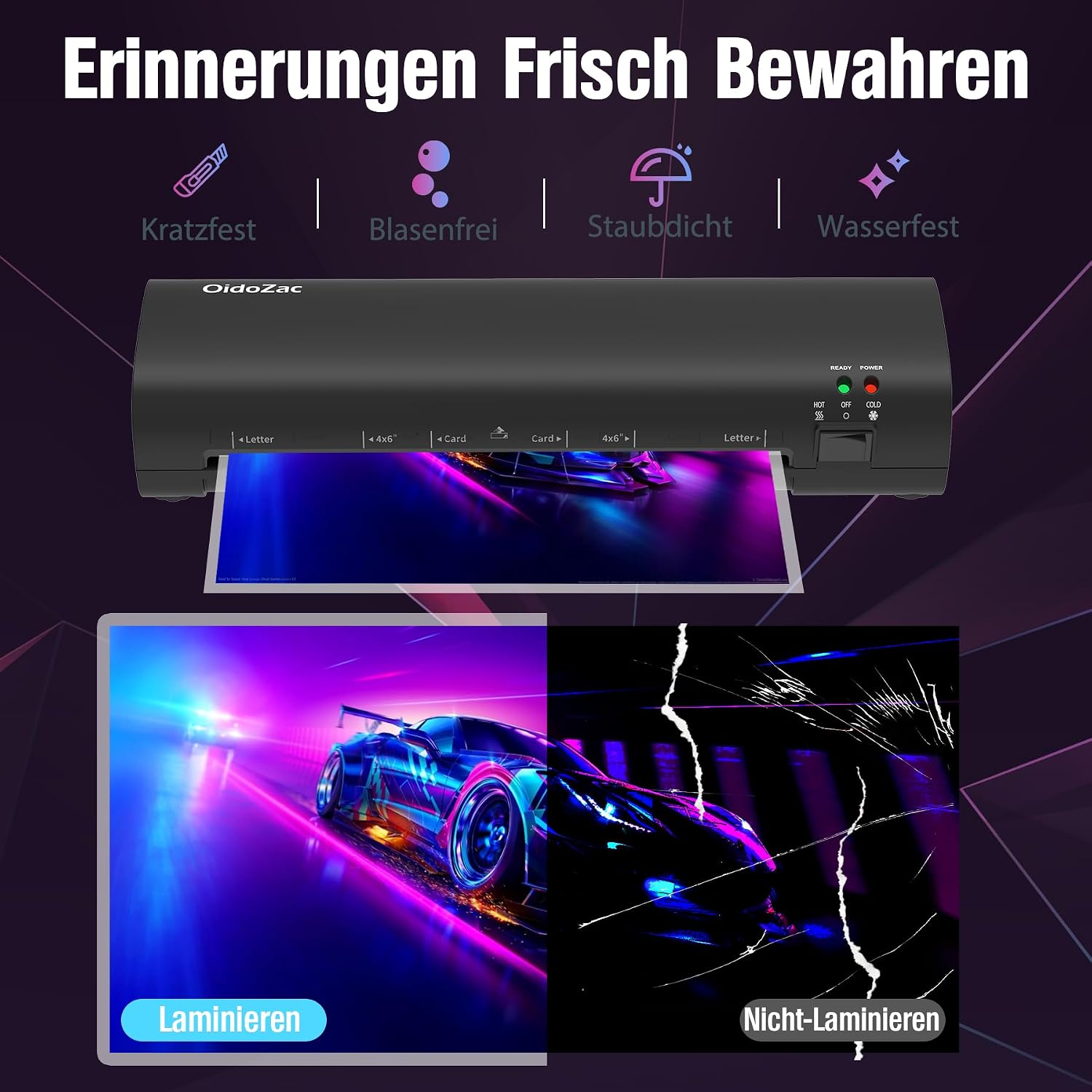 Thumbnail 4 de OidoZac A4 Laminiergerät – 4-in-1 Laminiergerät mit 80–125 μm, 15 Laminierfolien, Eckenrunder & Papierschneider