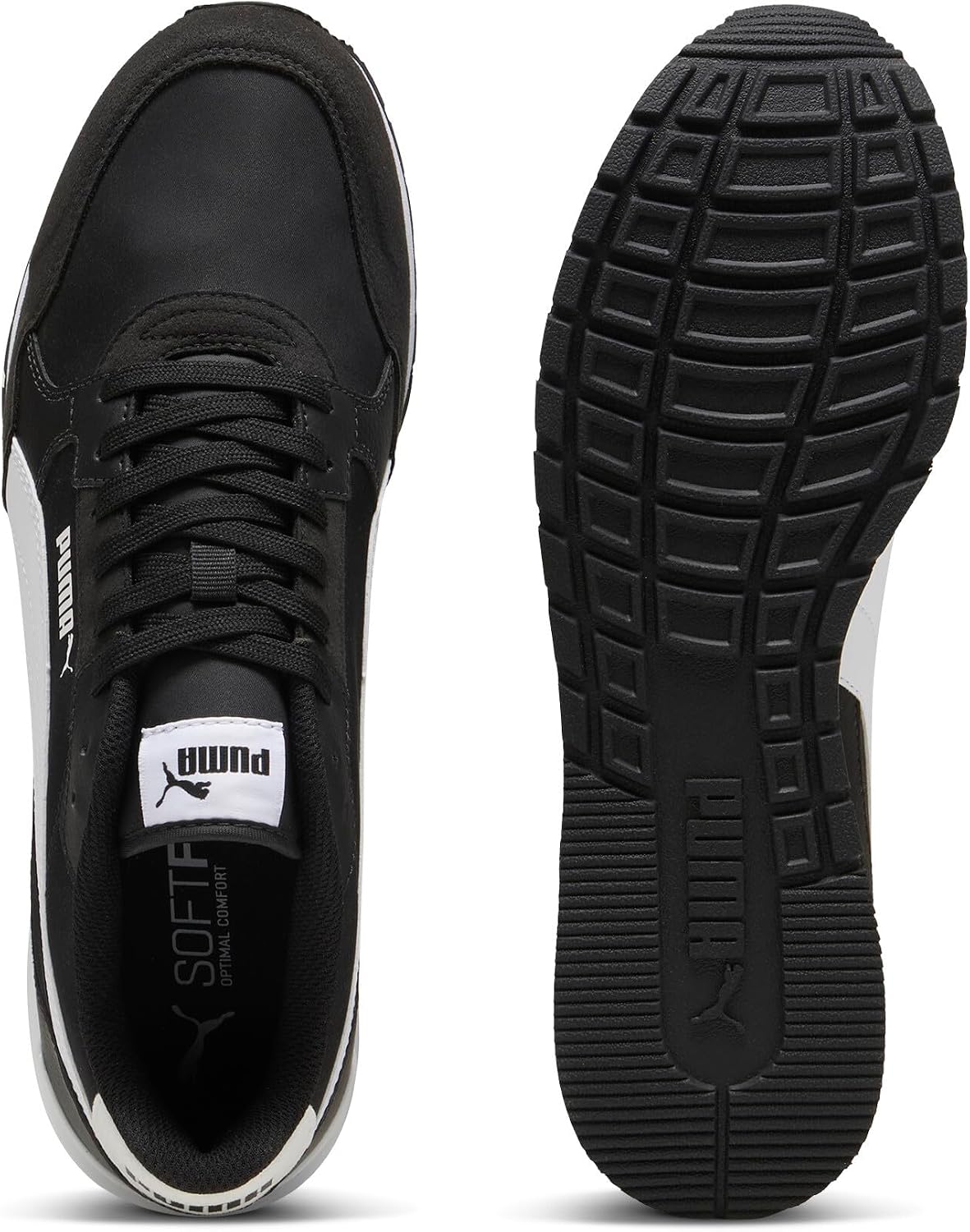 Detalle de PUMA ST Runner V4 NL Sneaker Unisex (41 EU) en Negro y Blanco con superposiciones de gamuza