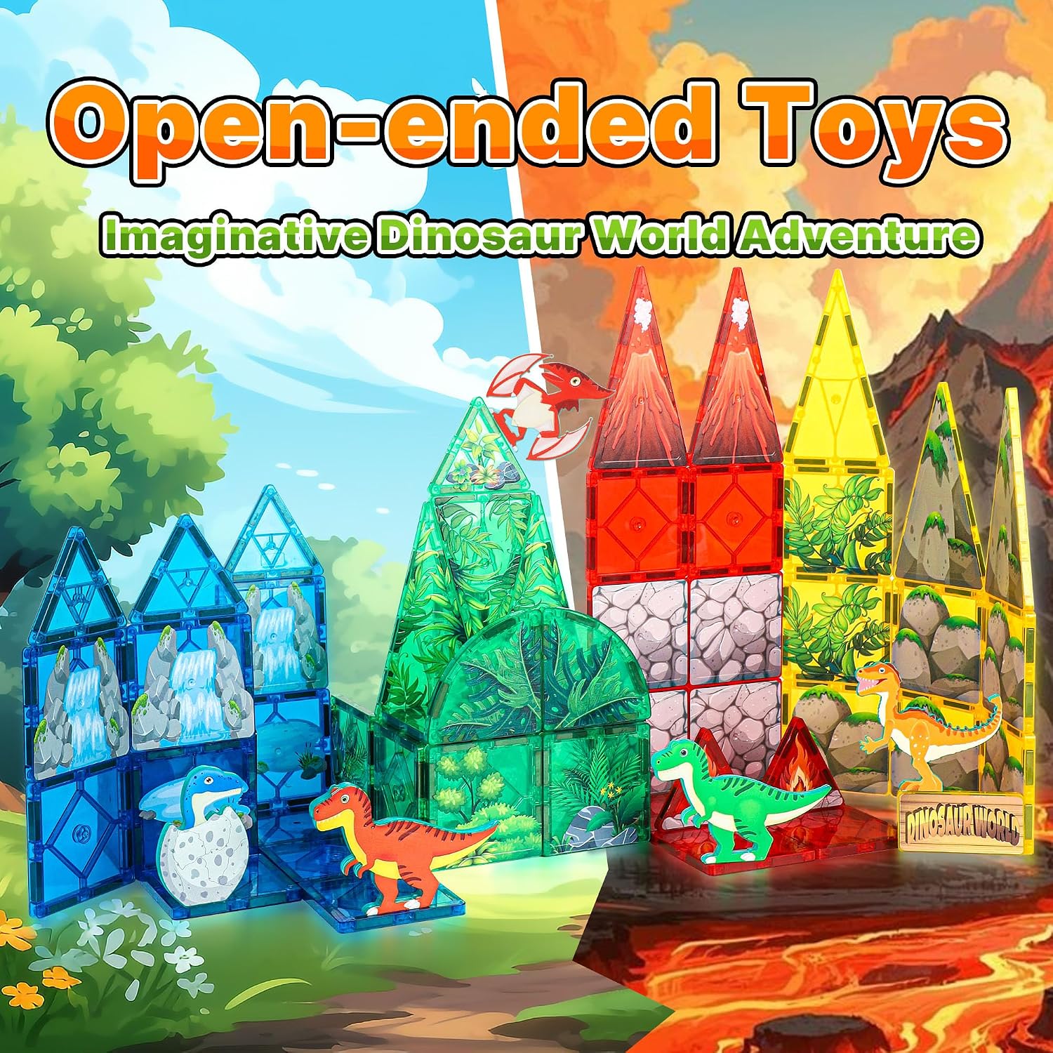 Detalle de Dinosaur Magnetic Tiles Building Blocks by HNVWNSD