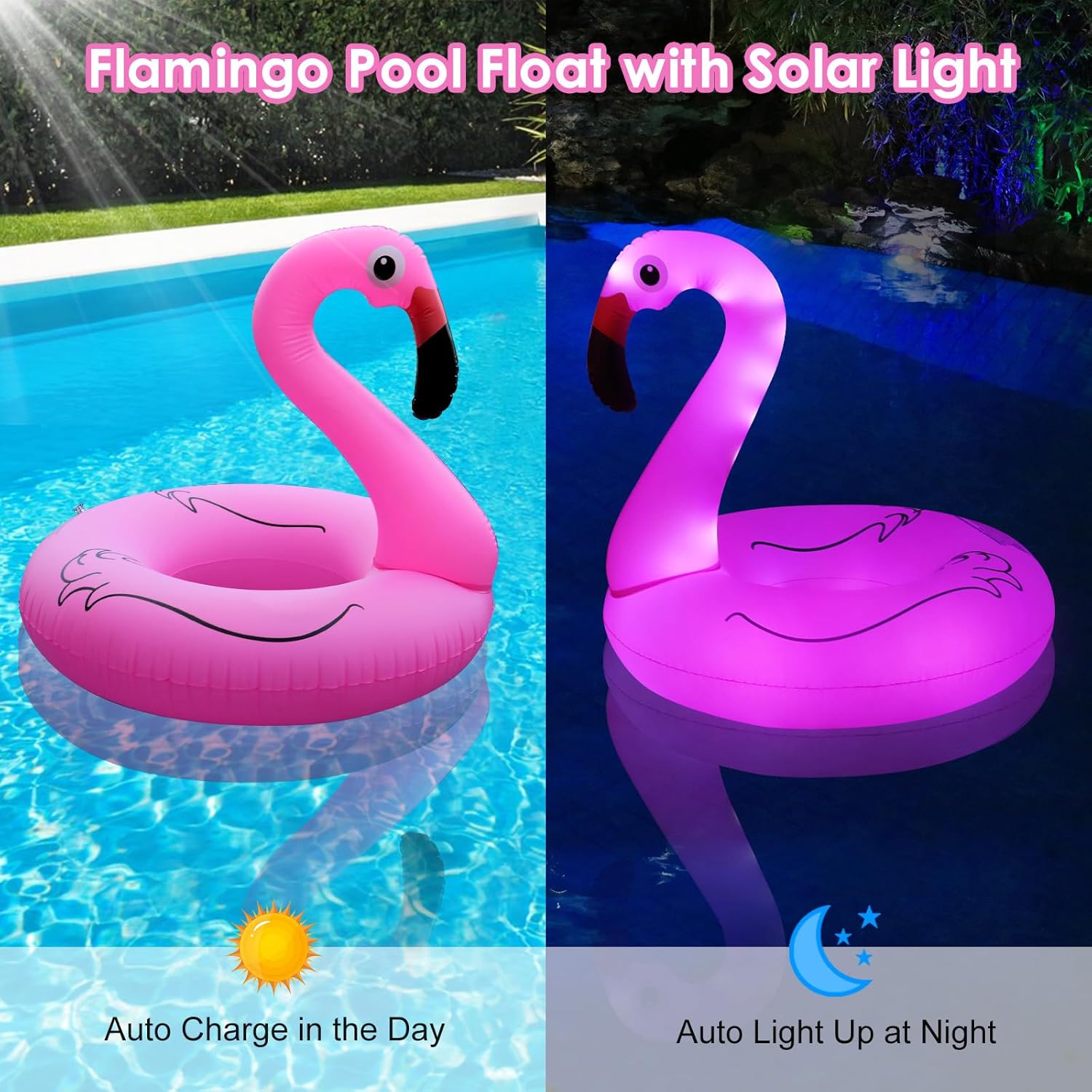 Detalle de DeeprBling Aufblasbar Flamingo-Schwimmring mit Lichtern – Großer Pool Flamingo für Erwachsene