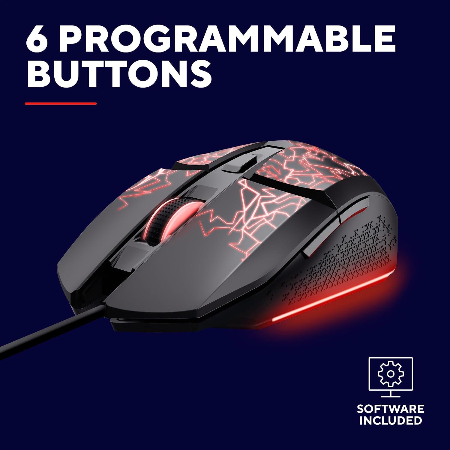 Detalle de GXTrust 1113 Vylax: mouse gaming USB con LED multicolore, DPI 200–6400 e 6 pulsanti programmabili