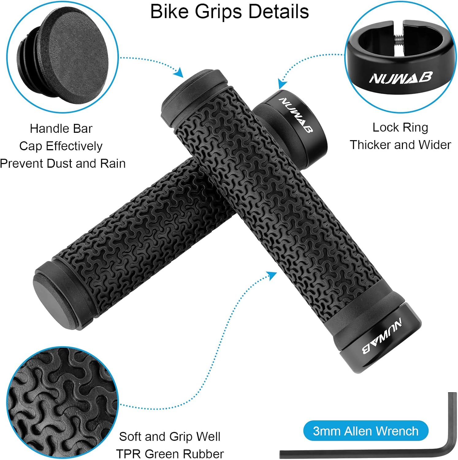 Detalle 2 de NUWAB Premium Bike Handlebar Grips 5.2in