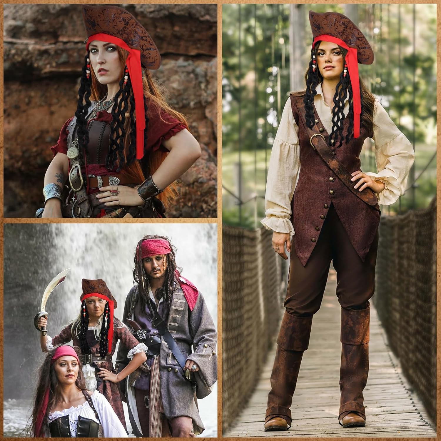 Detalle de Alaoo Pirate Costume Accessories Set with Captain Accessories: Bandana, Eye Patch, Anchor Pendant Chain