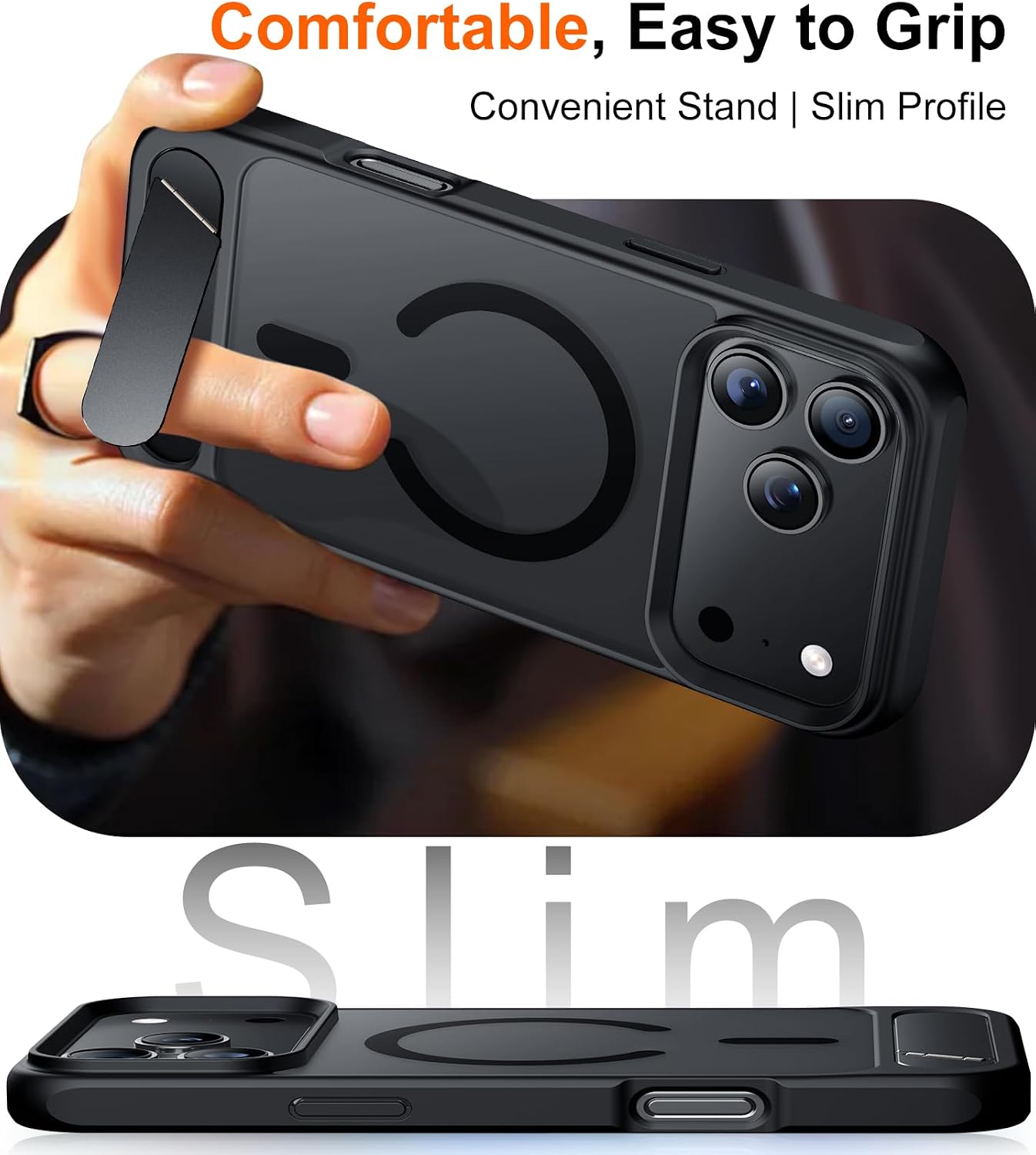 Thumbnail 6 de Temdan Designed for iPhone 17 Pro Case (6.3 in) with Built-in Invisible Kickstand, MagSafe Compatibility, Military Grade Shockproof — Black
