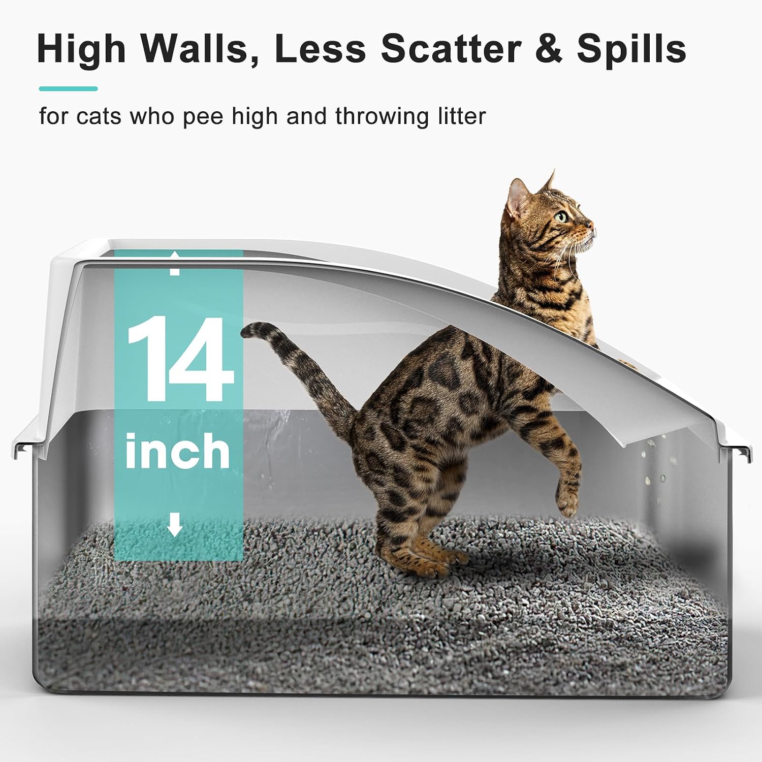 Detalle 2 de AIPERRO 8 inch Deepen Litter box Stainless Steel Cat Litter Box, XXL with Lid