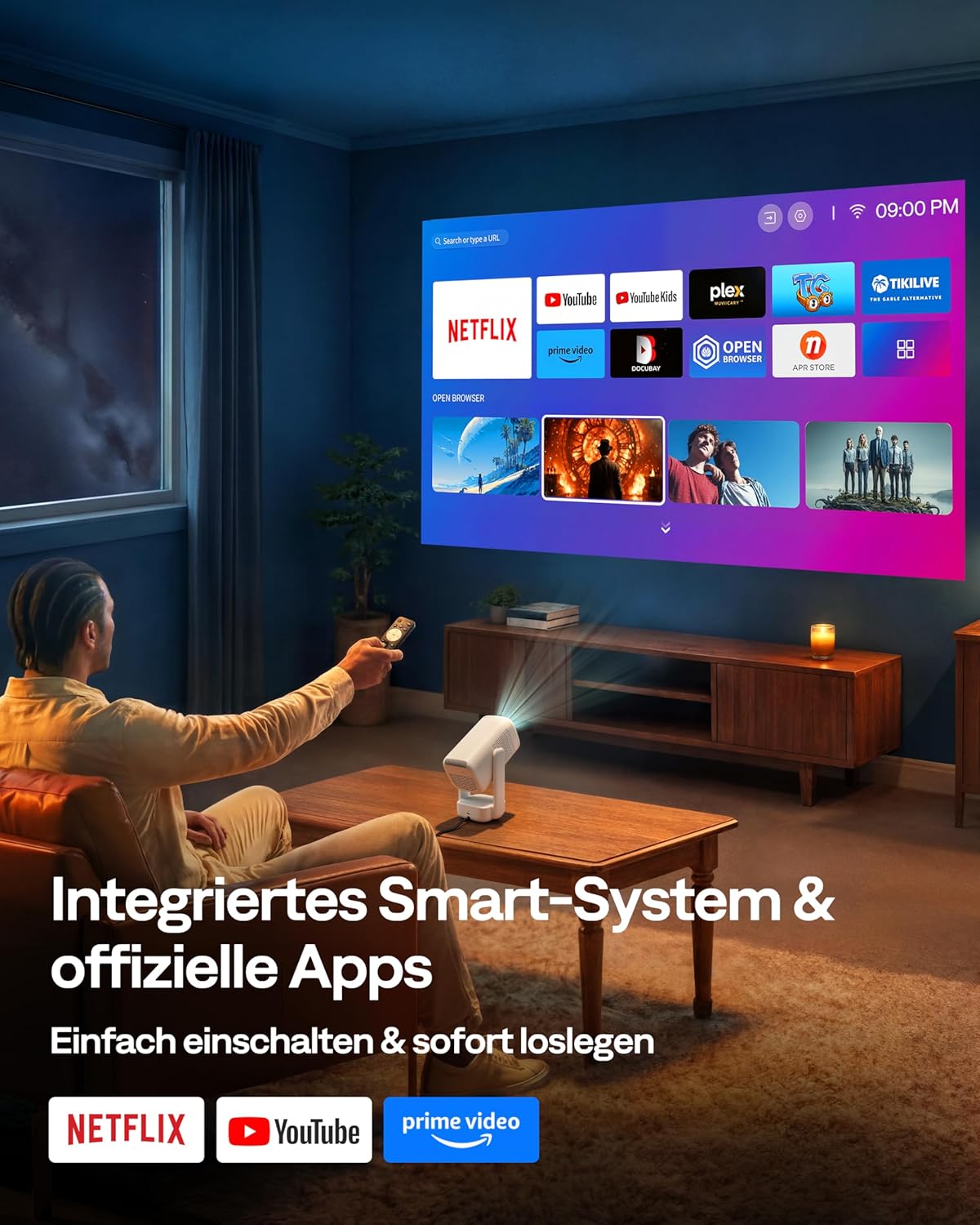 Thumbnail 1 de Aurzen D1 air Smart Beamer mit Netflix, 1080P & HDR10, 16W Dolby Audio, 180° drehbar