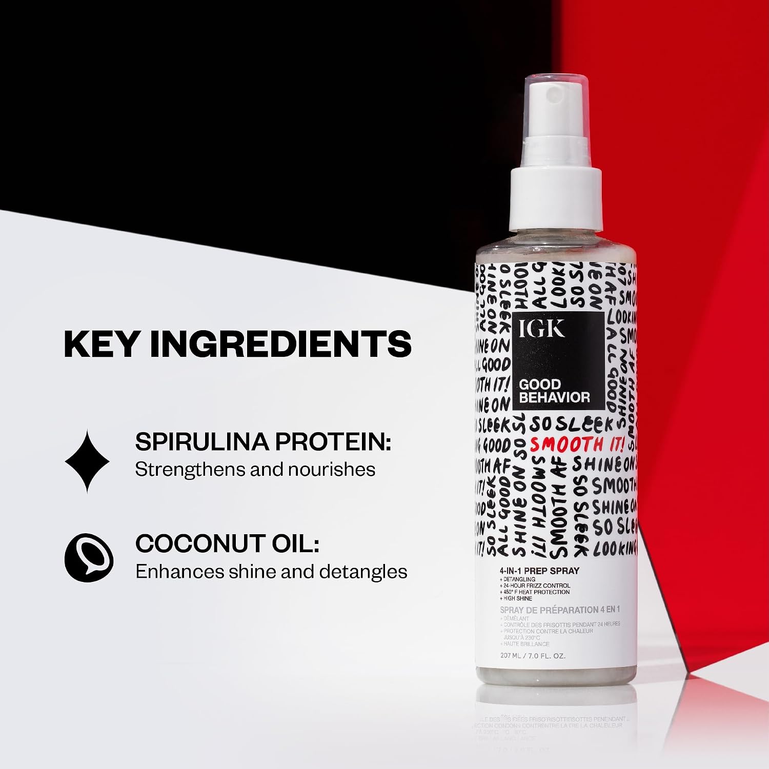 Detalle de IGK GOOD BEHAVIOR 4-in-1 Prep Spray: Leave-In, Detangle, and Heat Protect, 7 oz