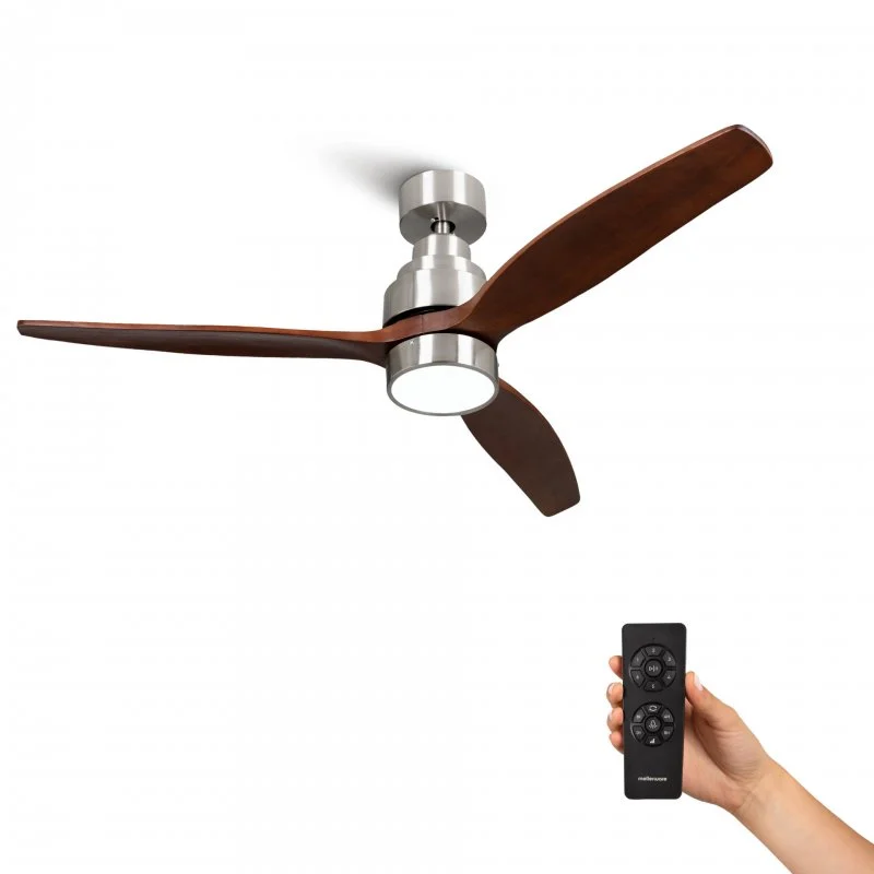 Detalle de Mellerware Brizy Bright Ventilador de Techo con Luz y Mando 45W, Madera Oscura