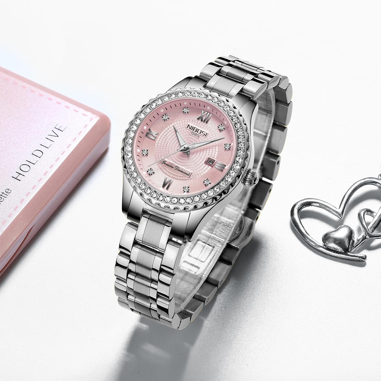 Thumbnail 2 de NIBOSI Armbanduhr Damen Analog Quarz mit Mineralglas und Roségold-Diamant-Zifferblatt