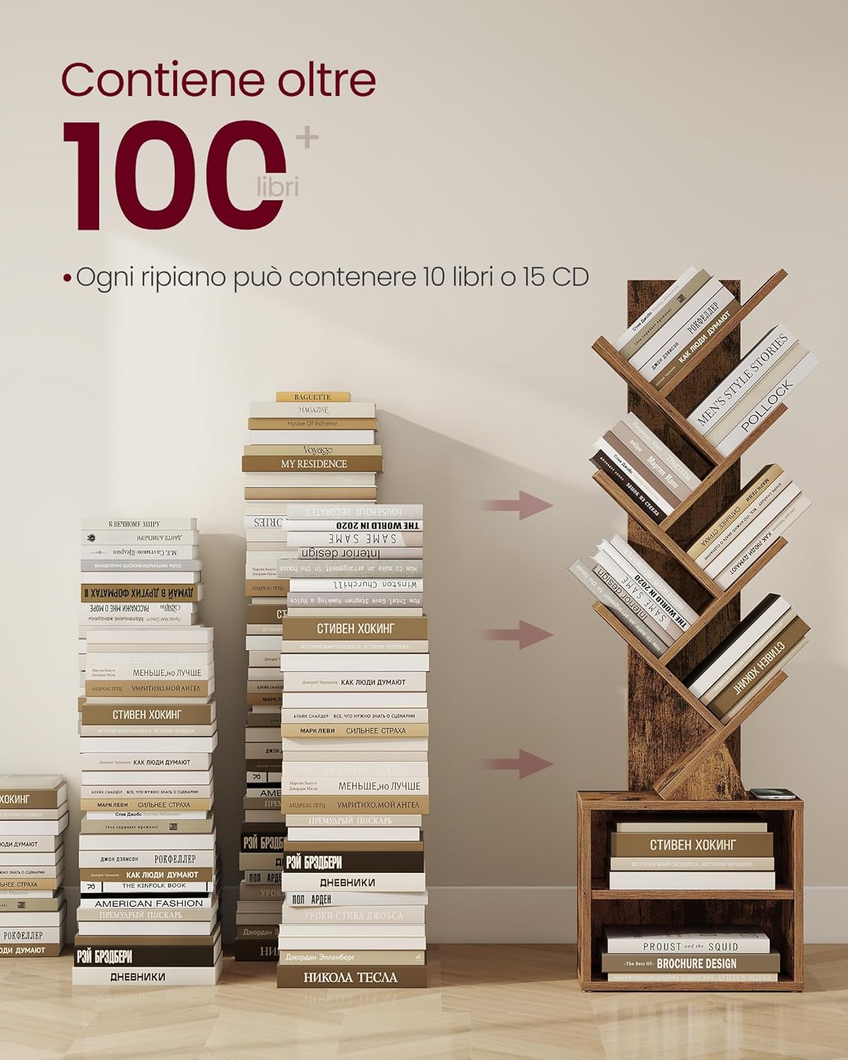Thumbnail 5 de VASAGLE CUSTOS LBC607KD01 libreria autoportante da pavimento in stile “albero”, 2 scomparti aperti