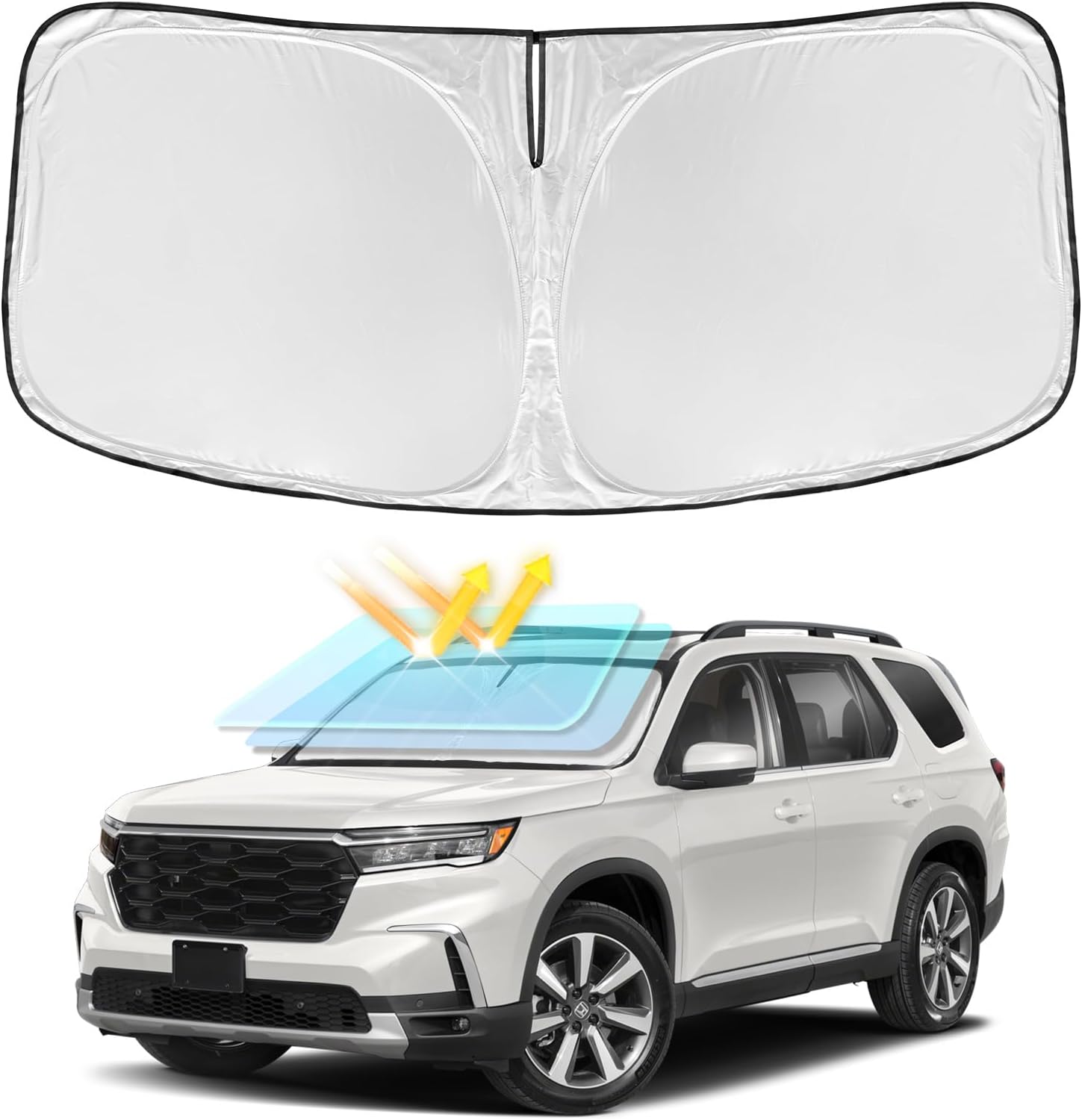 Detalle de 2-Layer Windshield Sun Shade for Honda Pilot (2016-2025): Foldable 240T Fabric
